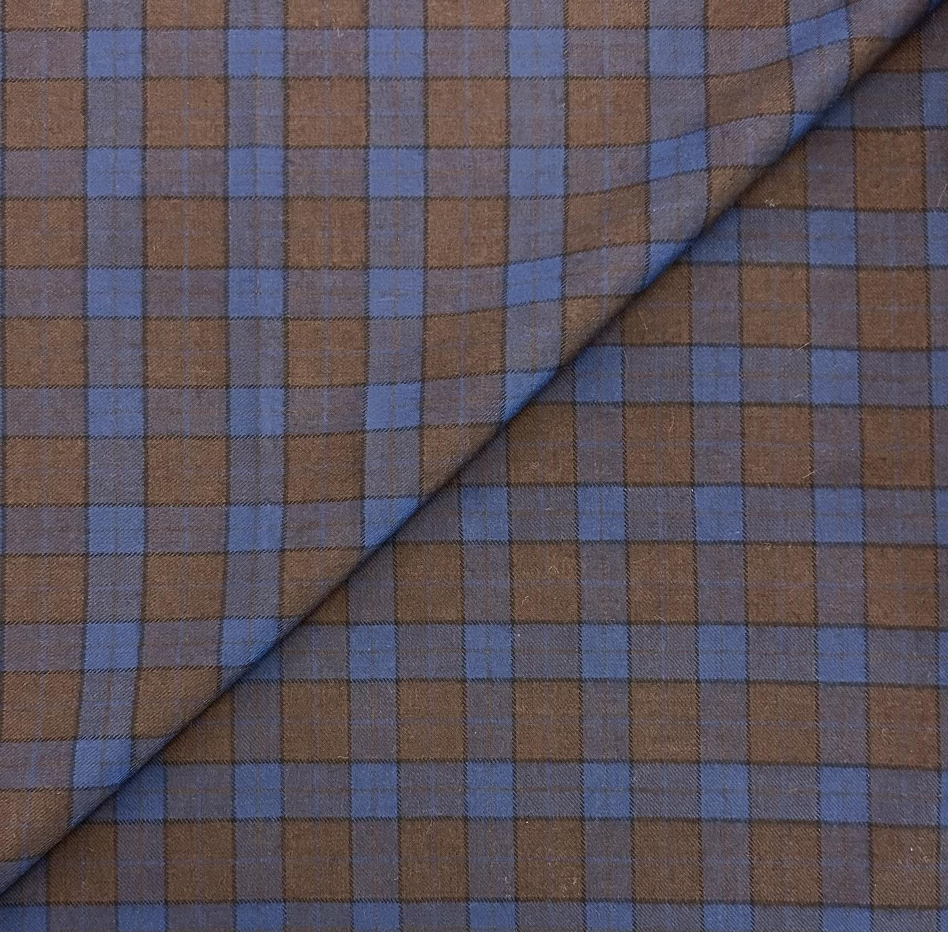 Wool Polyester Plaid in Cobalt Chocolate