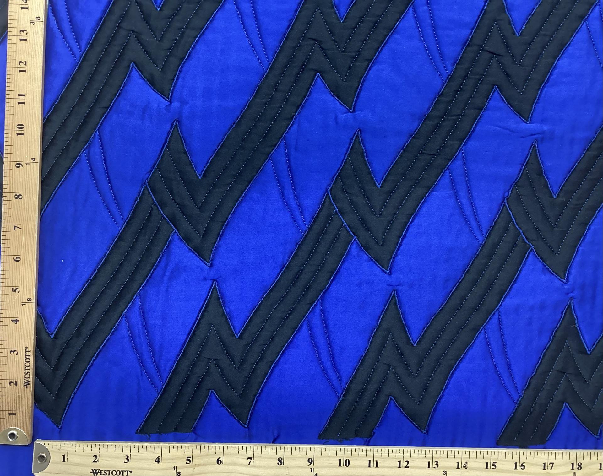 Quilted Silk Charmeuse in Zig Zag Pattern royal & Black