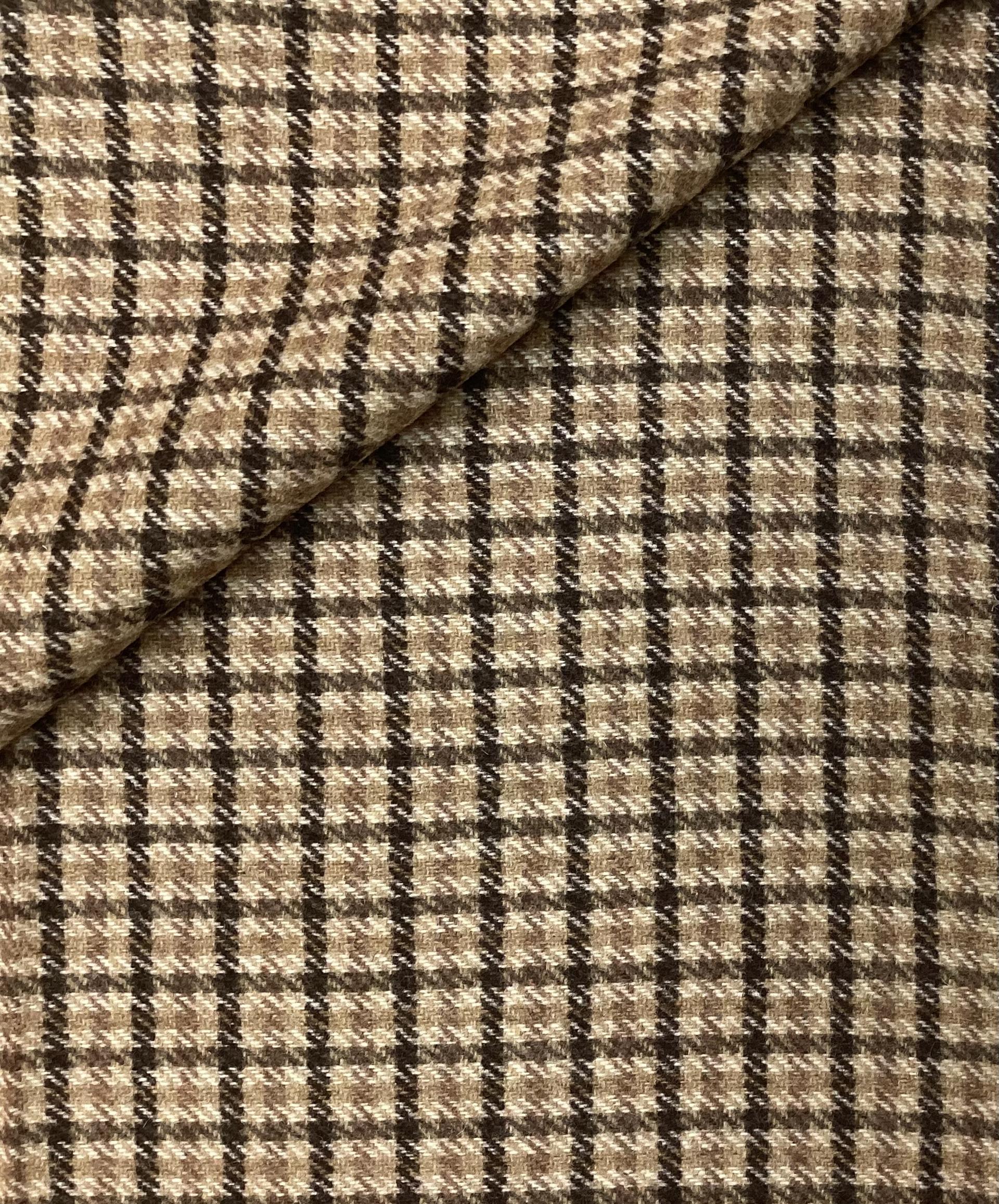 Italian Wool Polyester Plaid In Camel & Expresso 