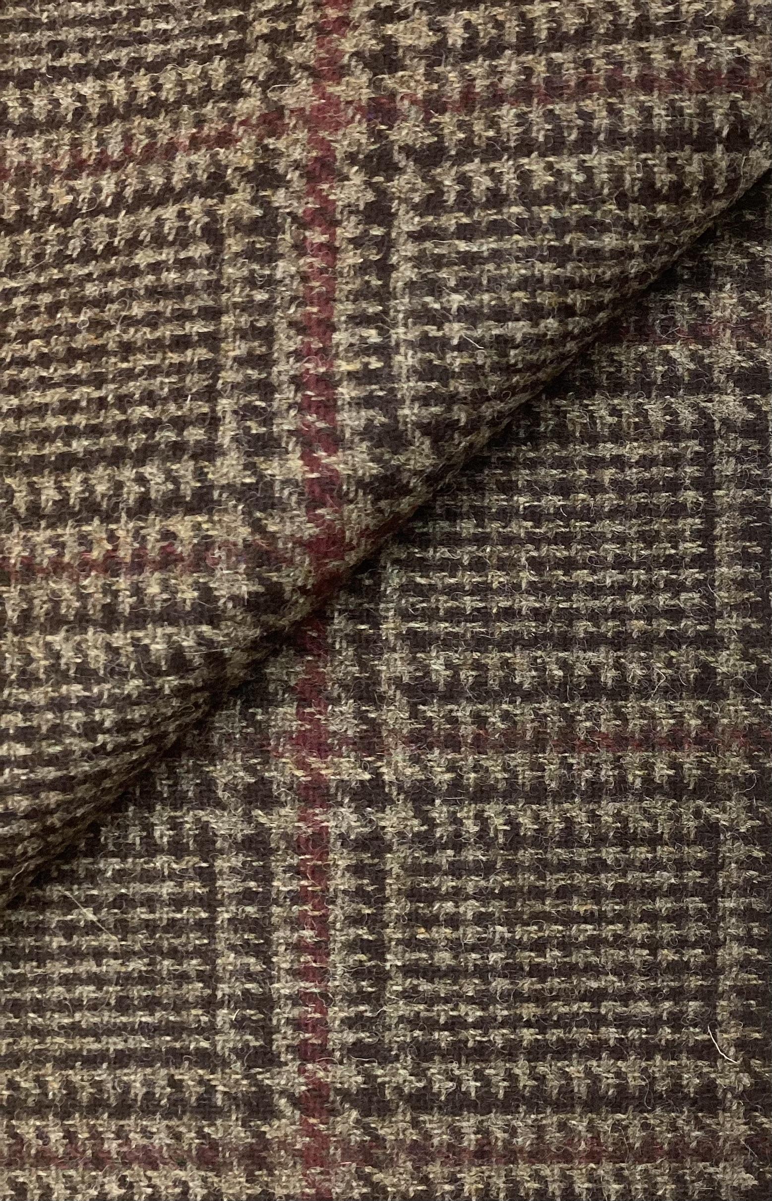 Made In Italy 100% Wool Tweed Plaid In Pinecone & Wine