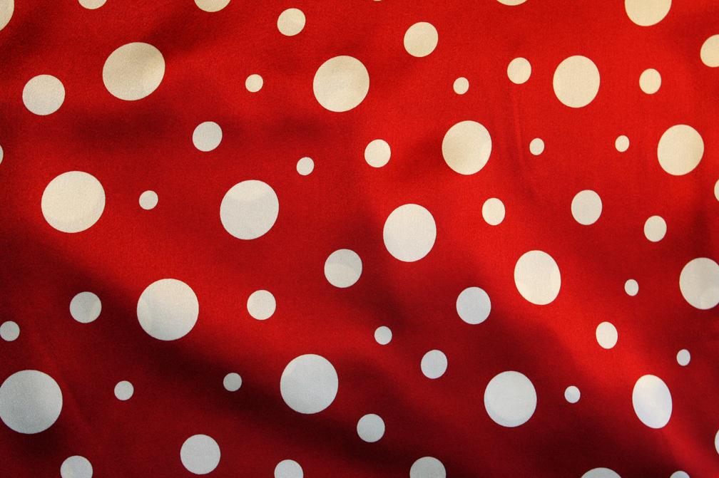 Printed Silk Charmeuse Dot On Red Background