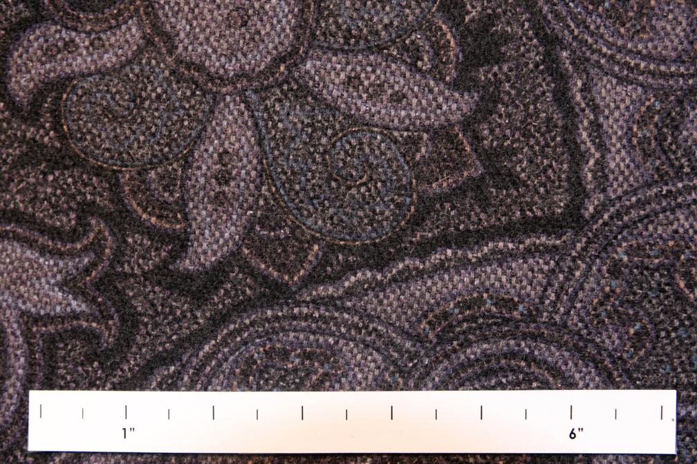 Wool Paisley Flannel Print in Charcoal