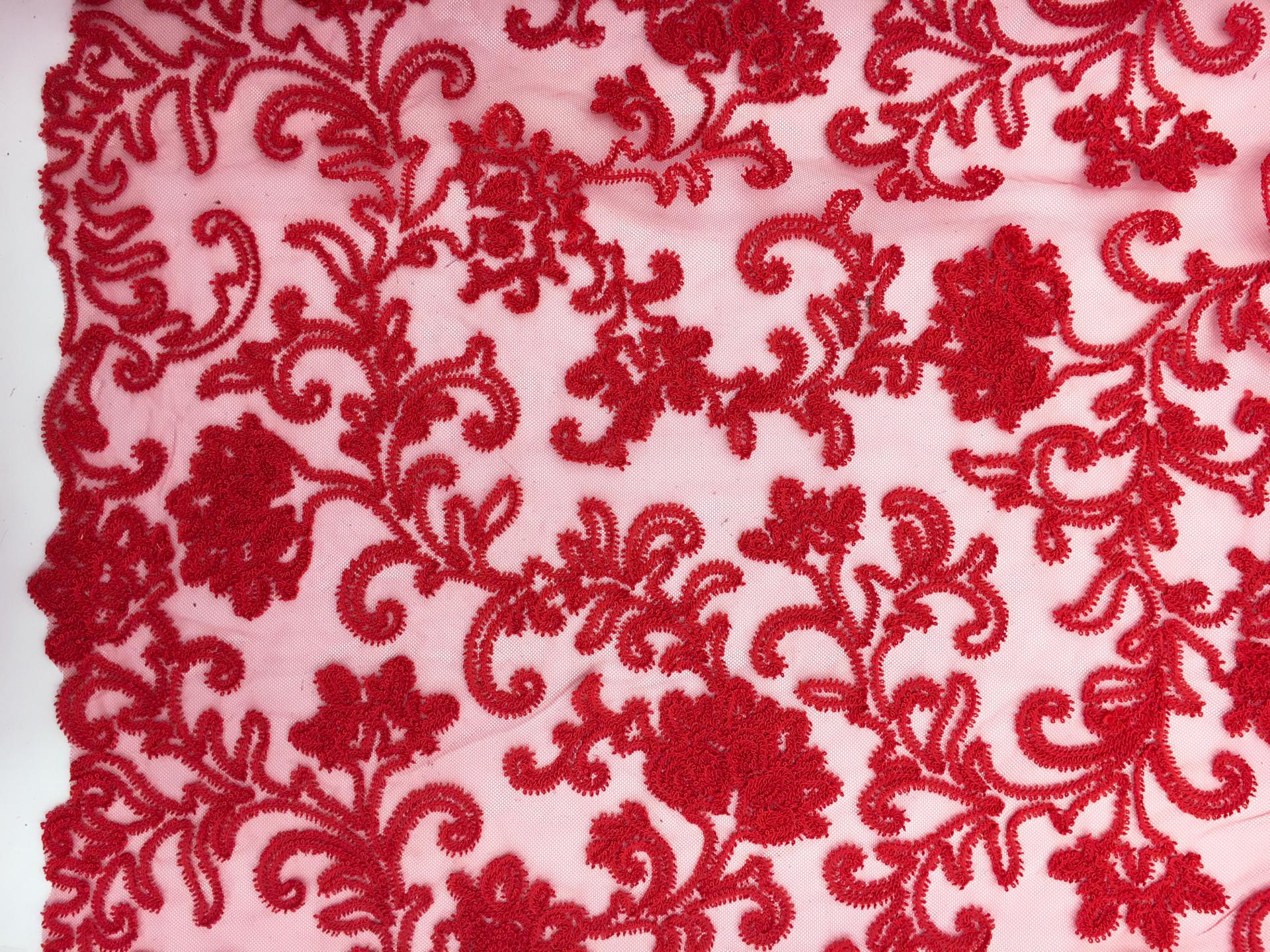 Embroidered Tulle in Red