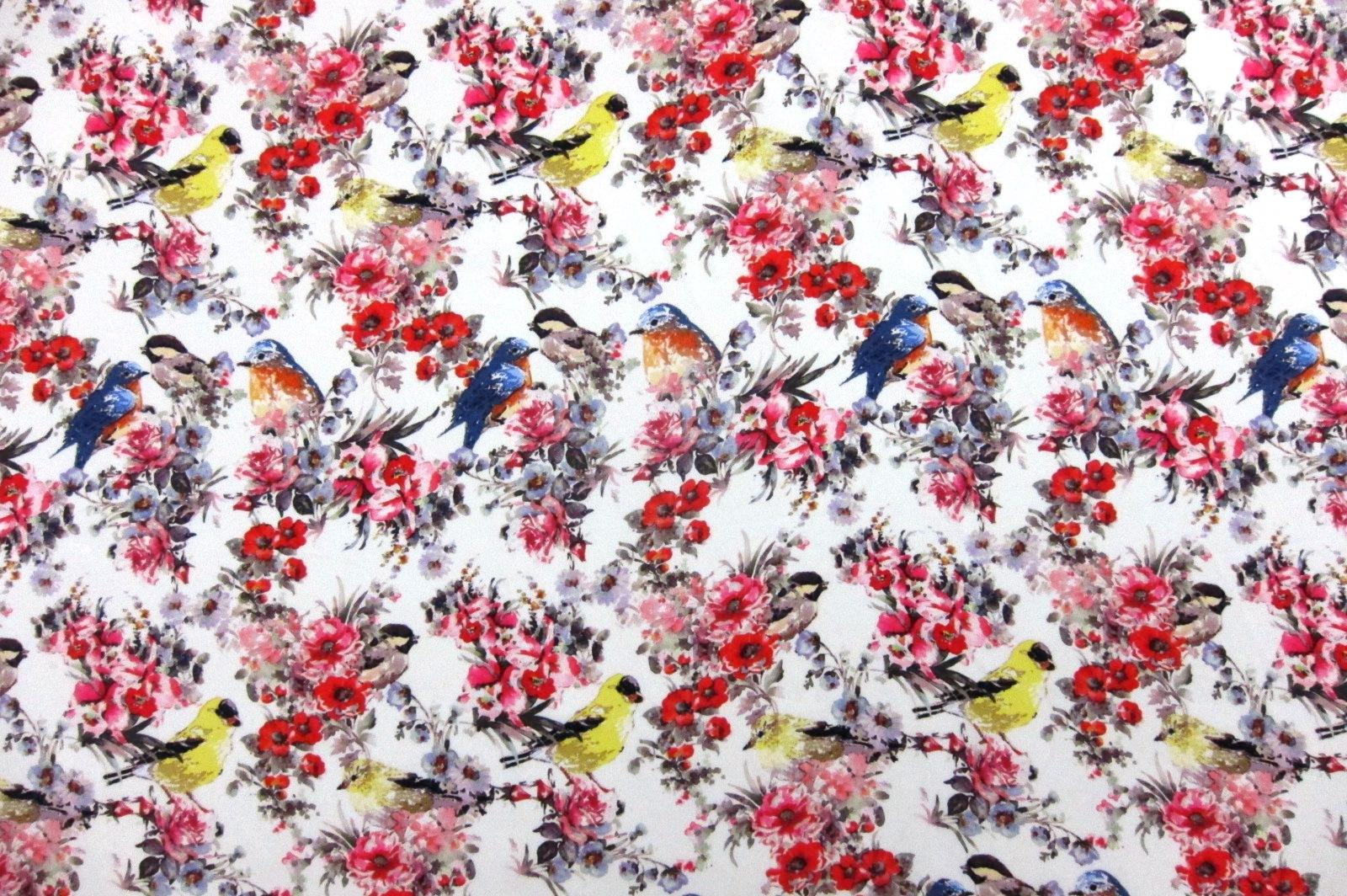 Printed Silk Charmeuse Floral Animal in White Background