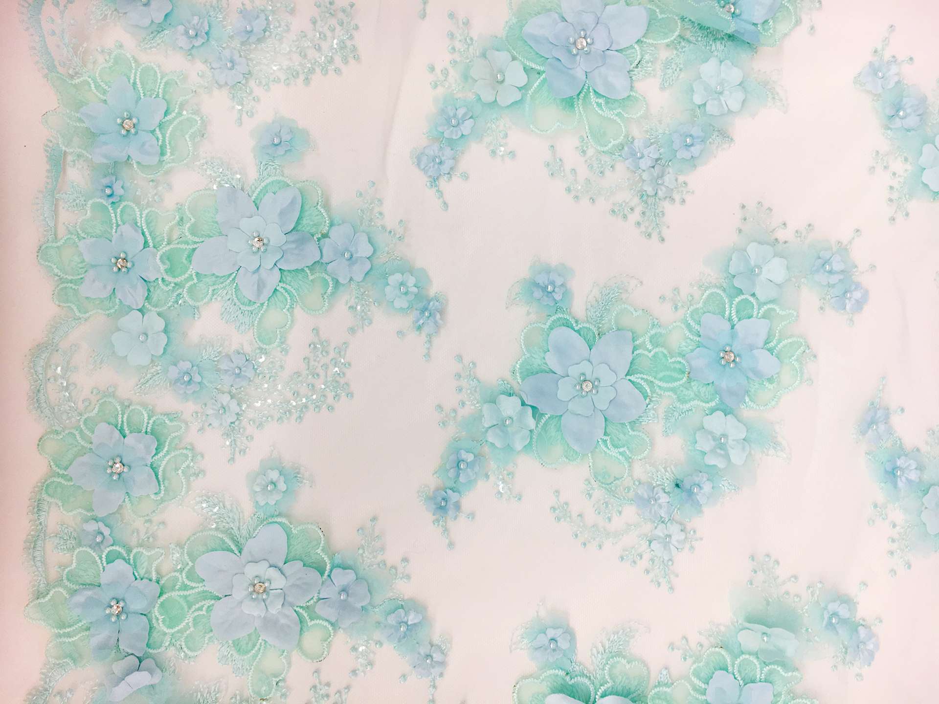 Flowers Appliqued on Embroidered Tulle0