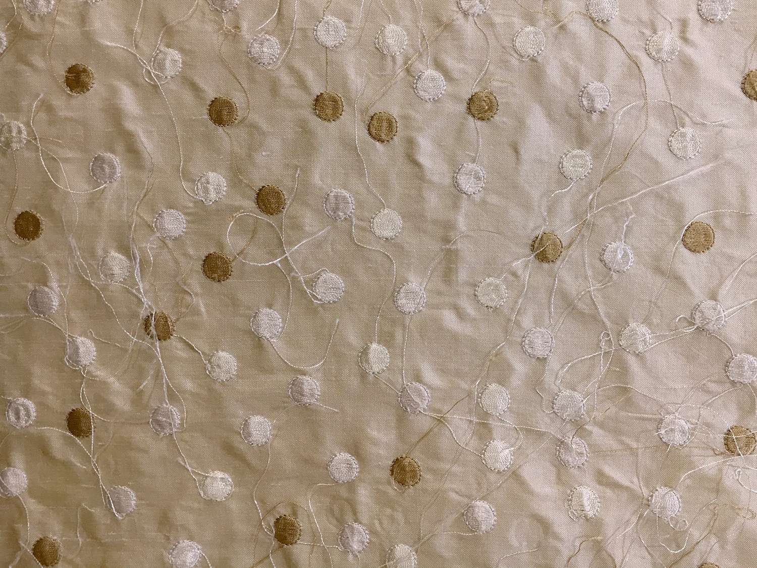 Iridescent Silk Shantung with Embroidered Dots0