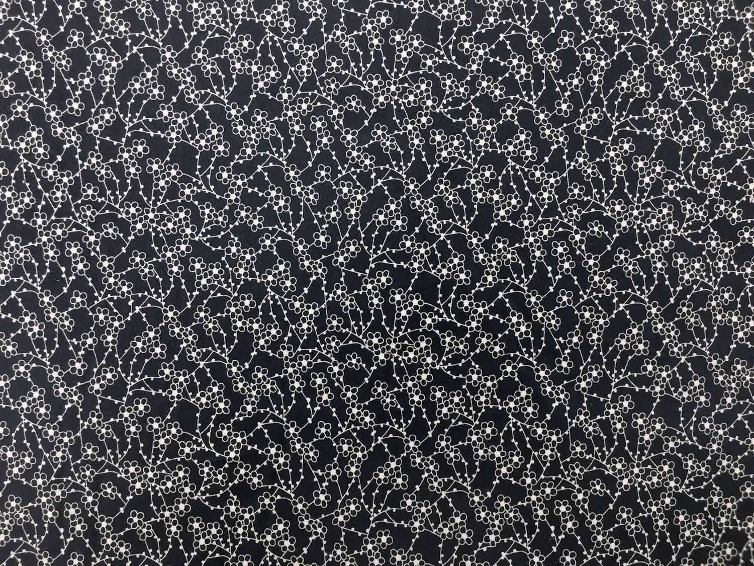 Cotton Broadcloth With Floral Print in Navy and White0