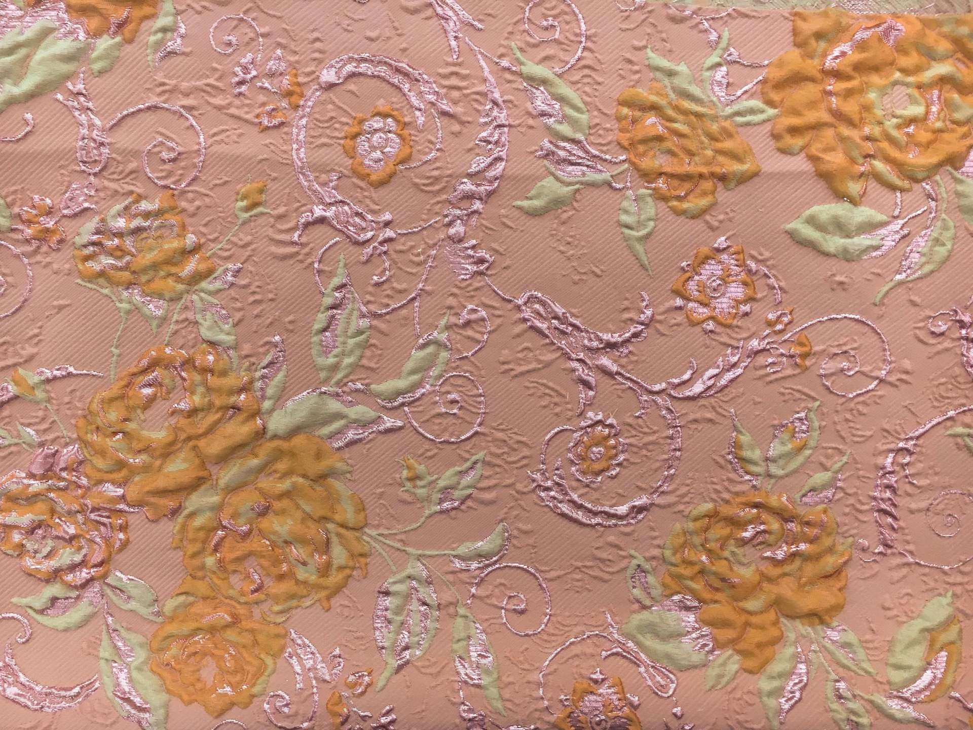 Silk Blend Matelassé with Flowers and Swirls0