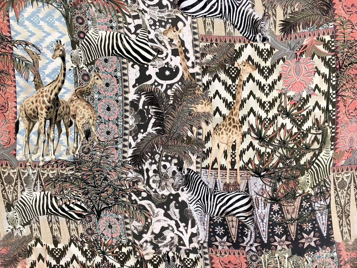 Printed Silk Crepe de Chine with Safari Scenes0