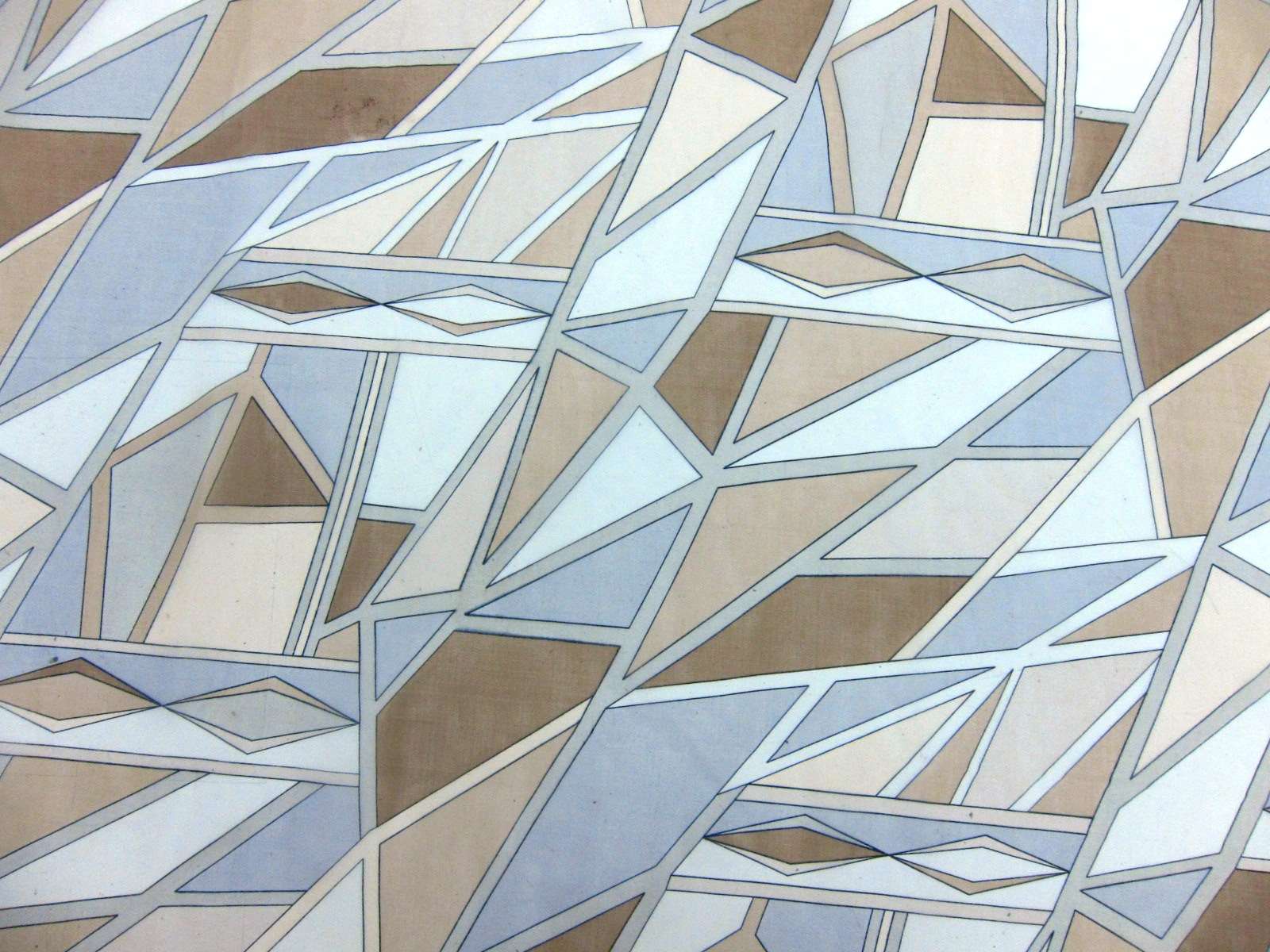Printed Silk Chiffon Blue Brown Grey Shape Abstracts On Grey Brown Background