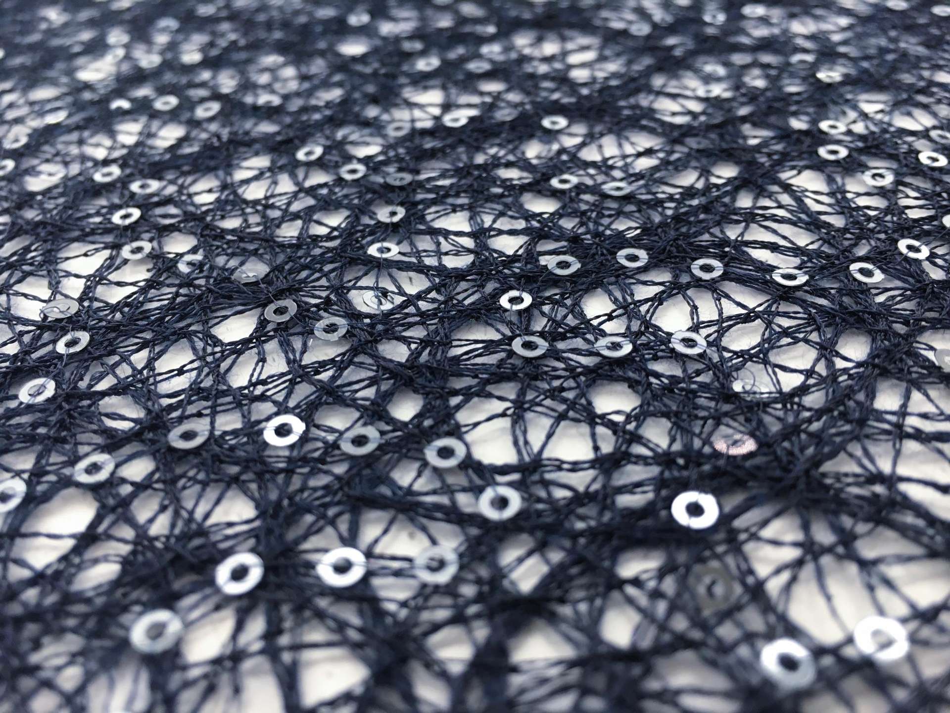 Sequins on Polyester Mesh in Midnight Navy0