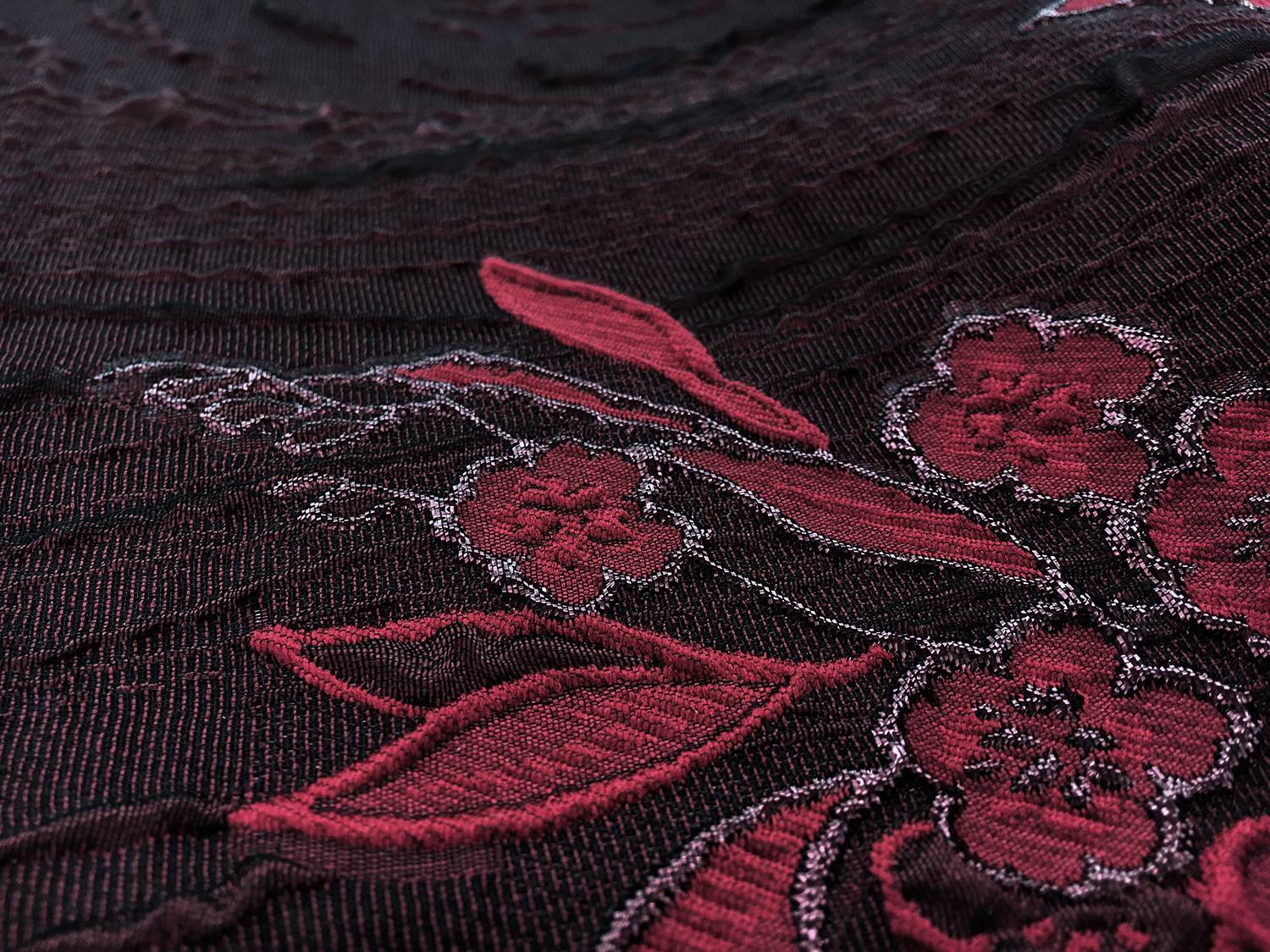 Silk Blend Metallic Cloqué Panel with Large Florals and Abstract Swirls2