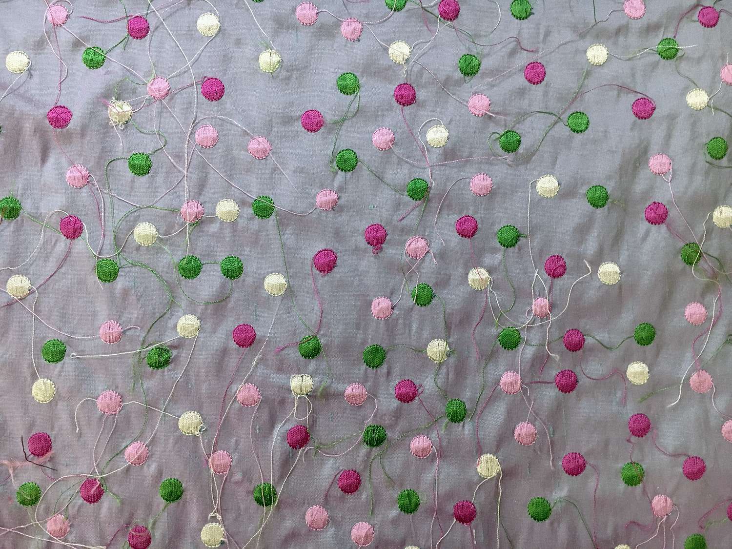 Iridescent Silk Shantung with Embroidered Dots0