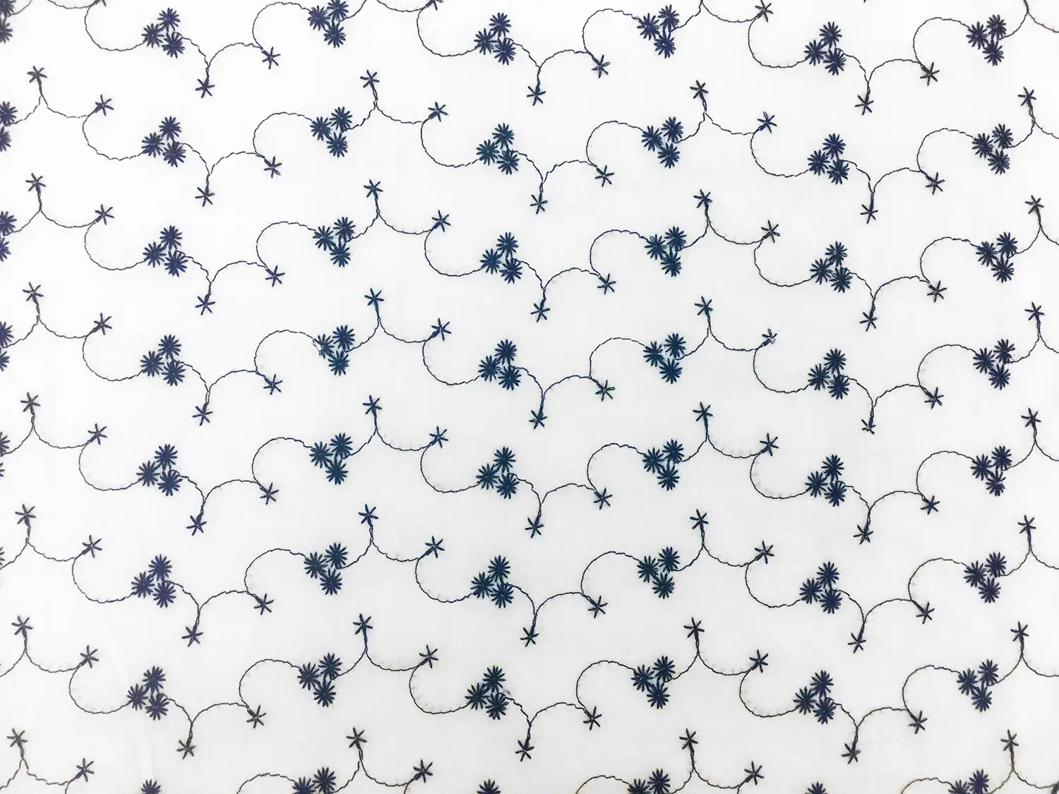 Cotton Eyelet with Embroidered Flowers in Navy0