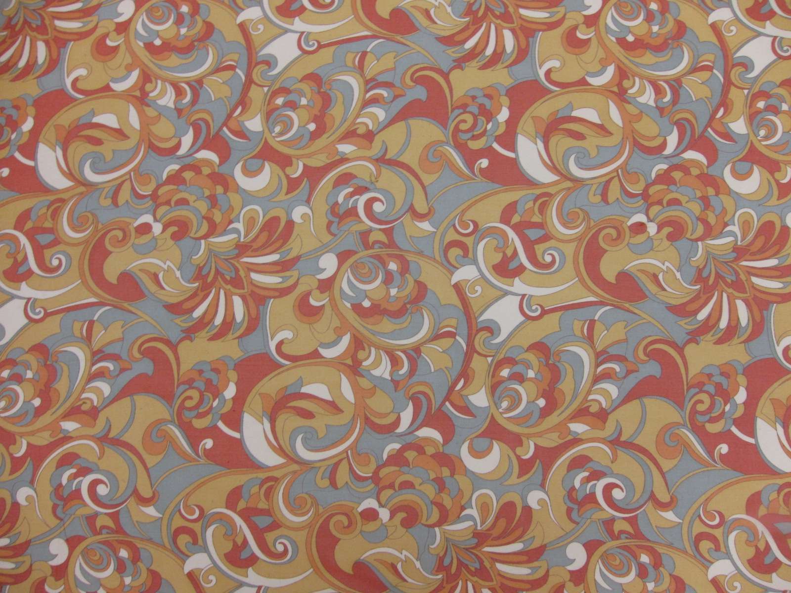 Printed Silk Chiffon Yellow White Red Orange Grey Floral On Yellow White Red Orange Grey Background