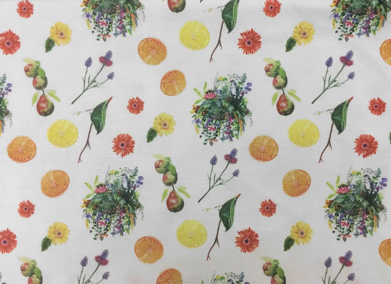 Textured Cotton With Fruits And Flowers Prints0