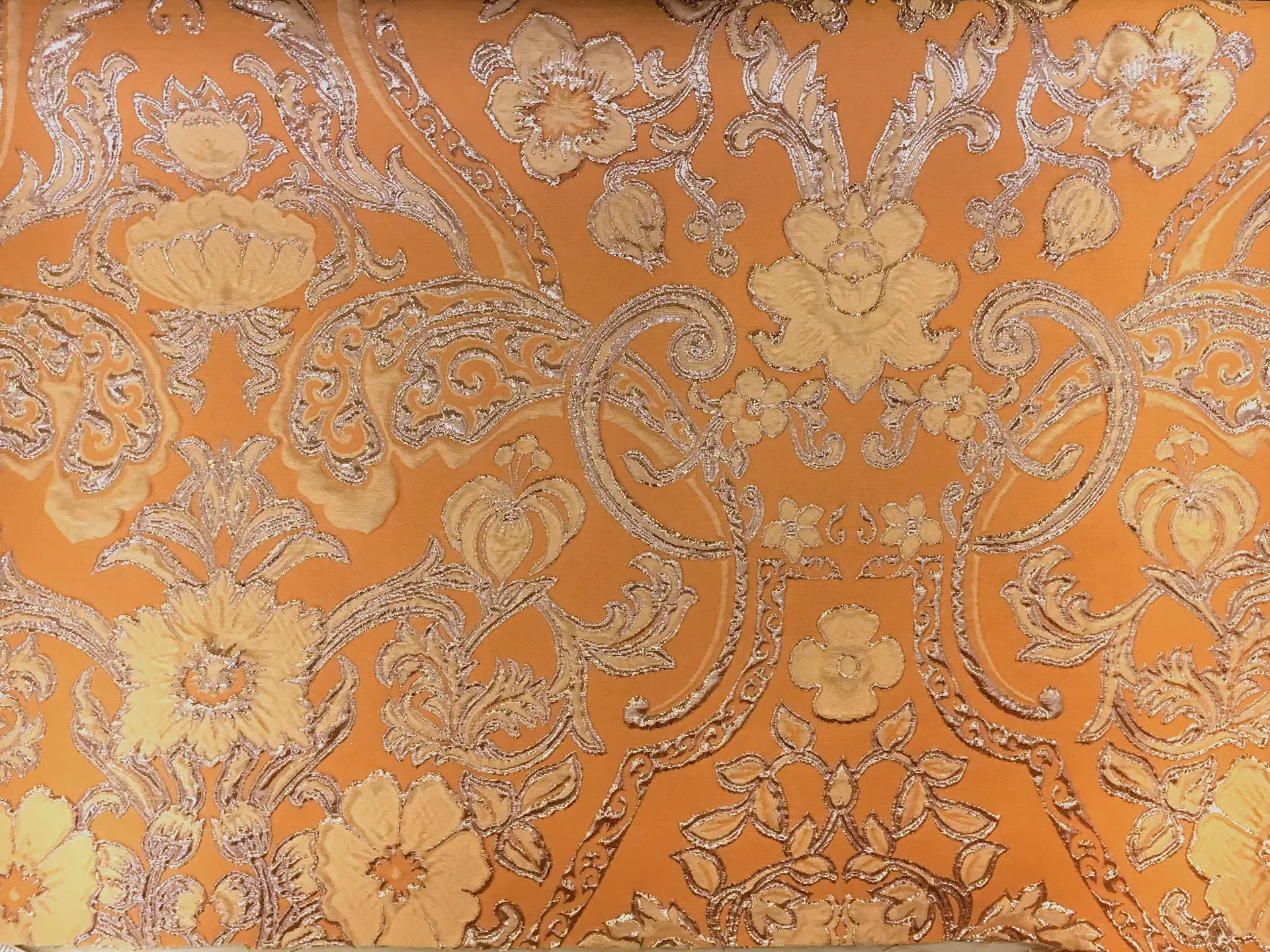 Silk Blend Metallic Cloqué Brocade with Rococo Floral Patterns0