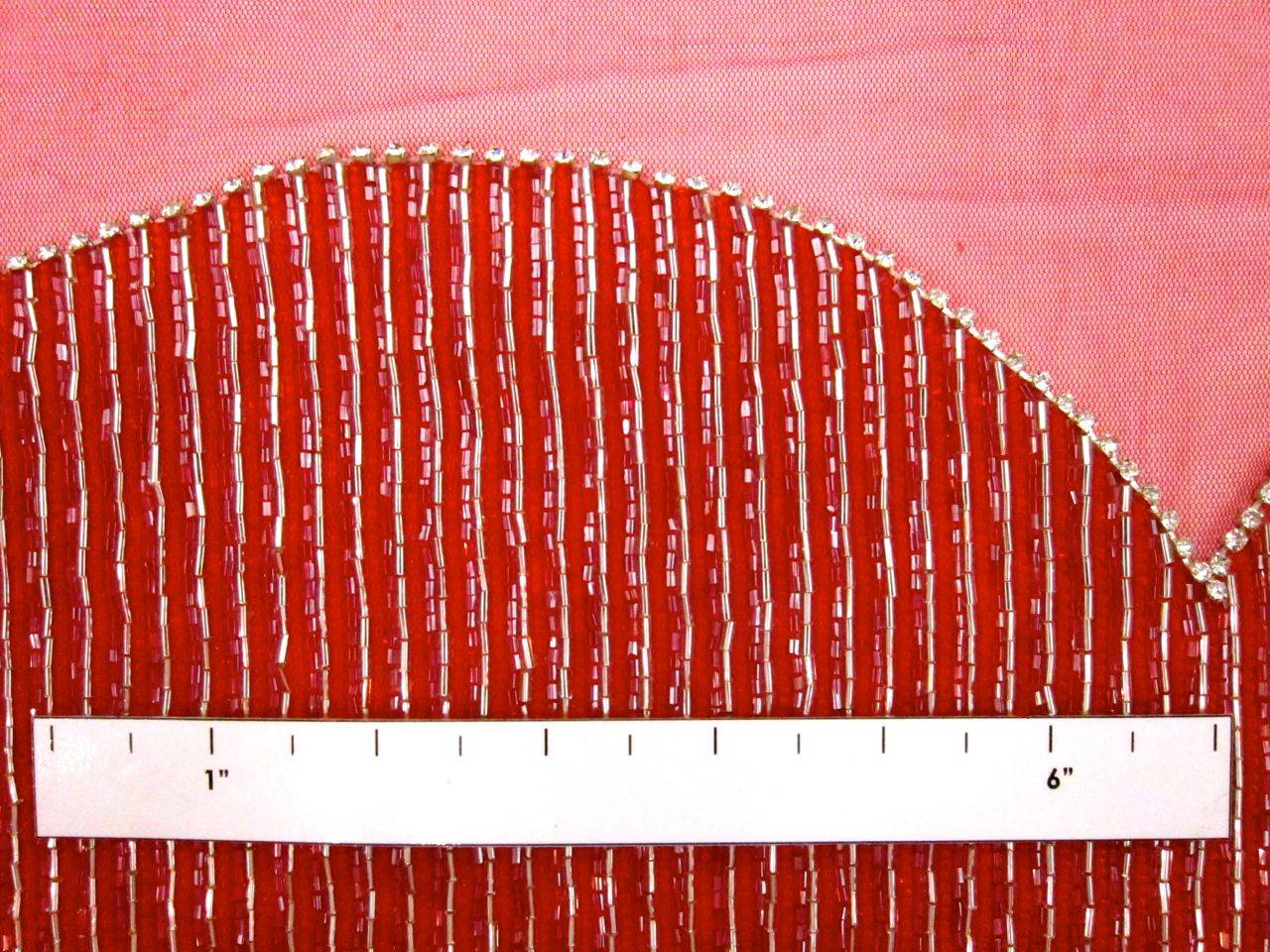 Suzanne Red Bugle Bead Embroidered Tulle Bodice 1