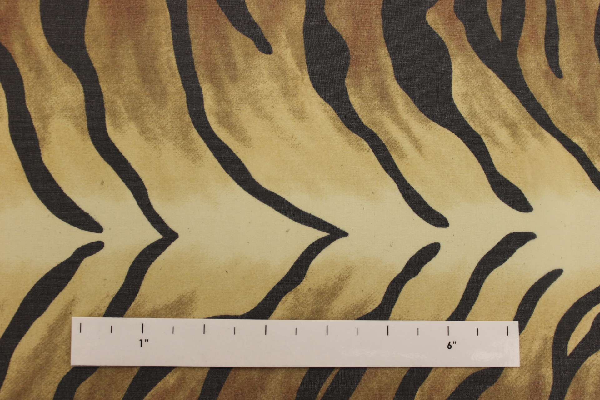Printed Silk Chiffon Black Stripe Tiger Animal Print On Yellow Orange Background