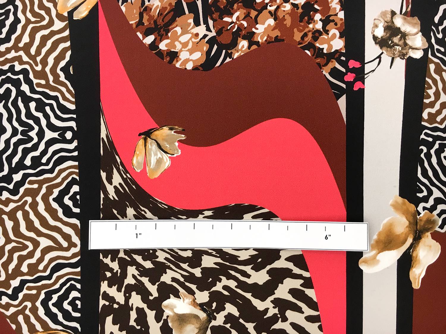 Printed Silk Charmeuse with Butterflies and Abstract Geometric Patterns2