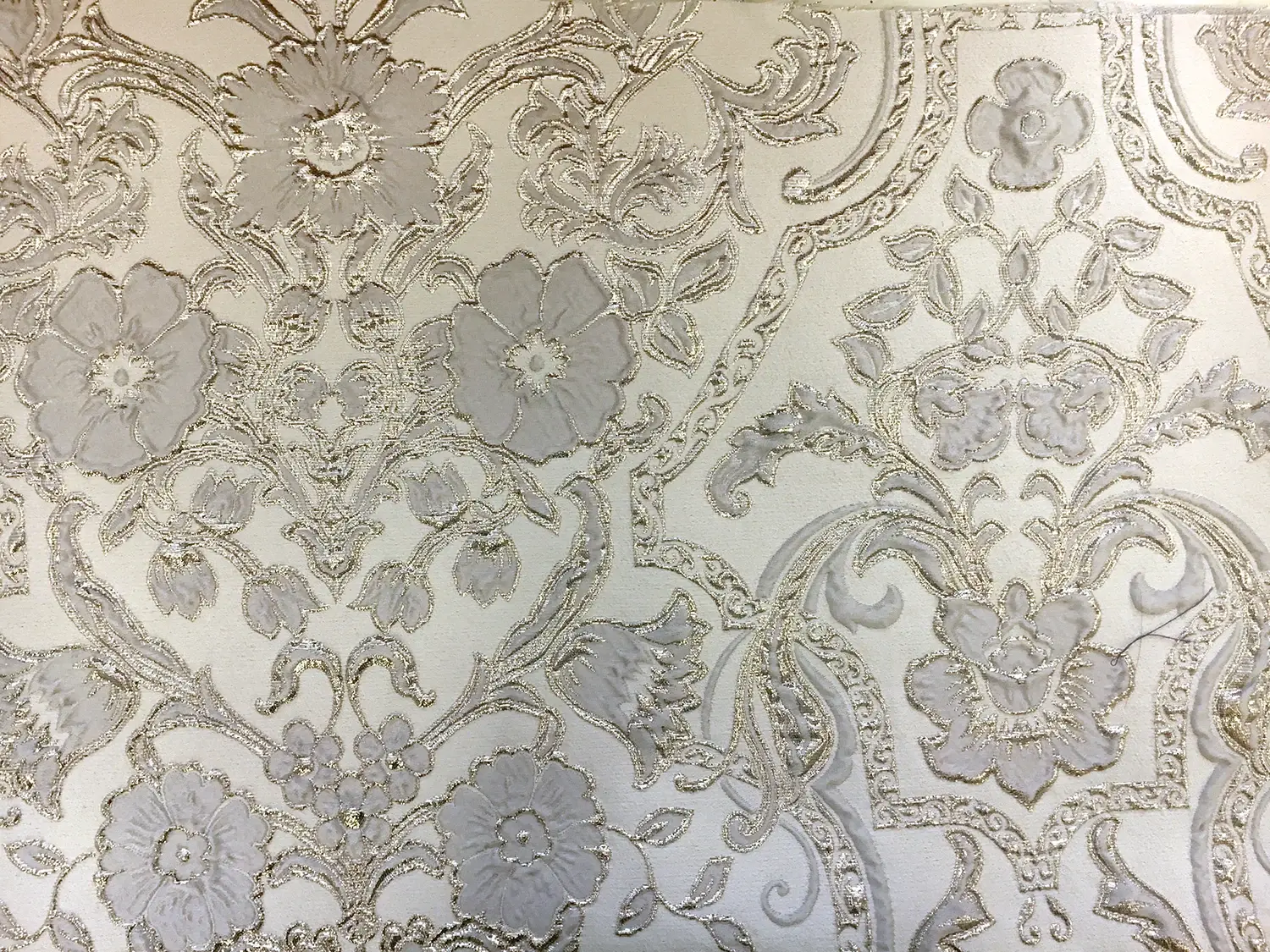 Silk Blend Metallic Cloqué Brocade with Rococo Floral Patterns0