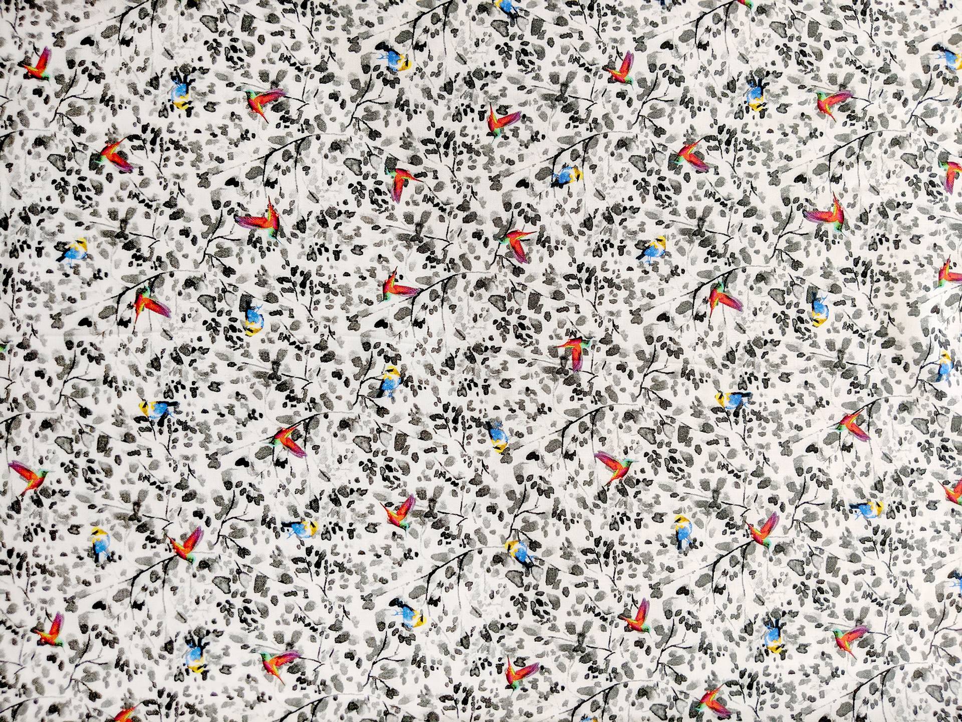 Viscose Print with Small Florals and Birds