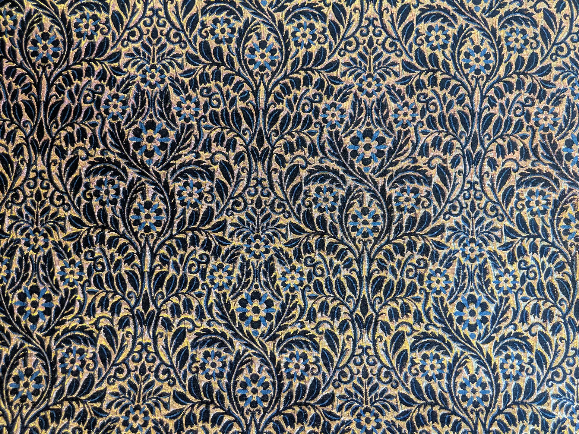 Metallic Brocade with Heavy Floral Ornamentation with Dark Blue Accents