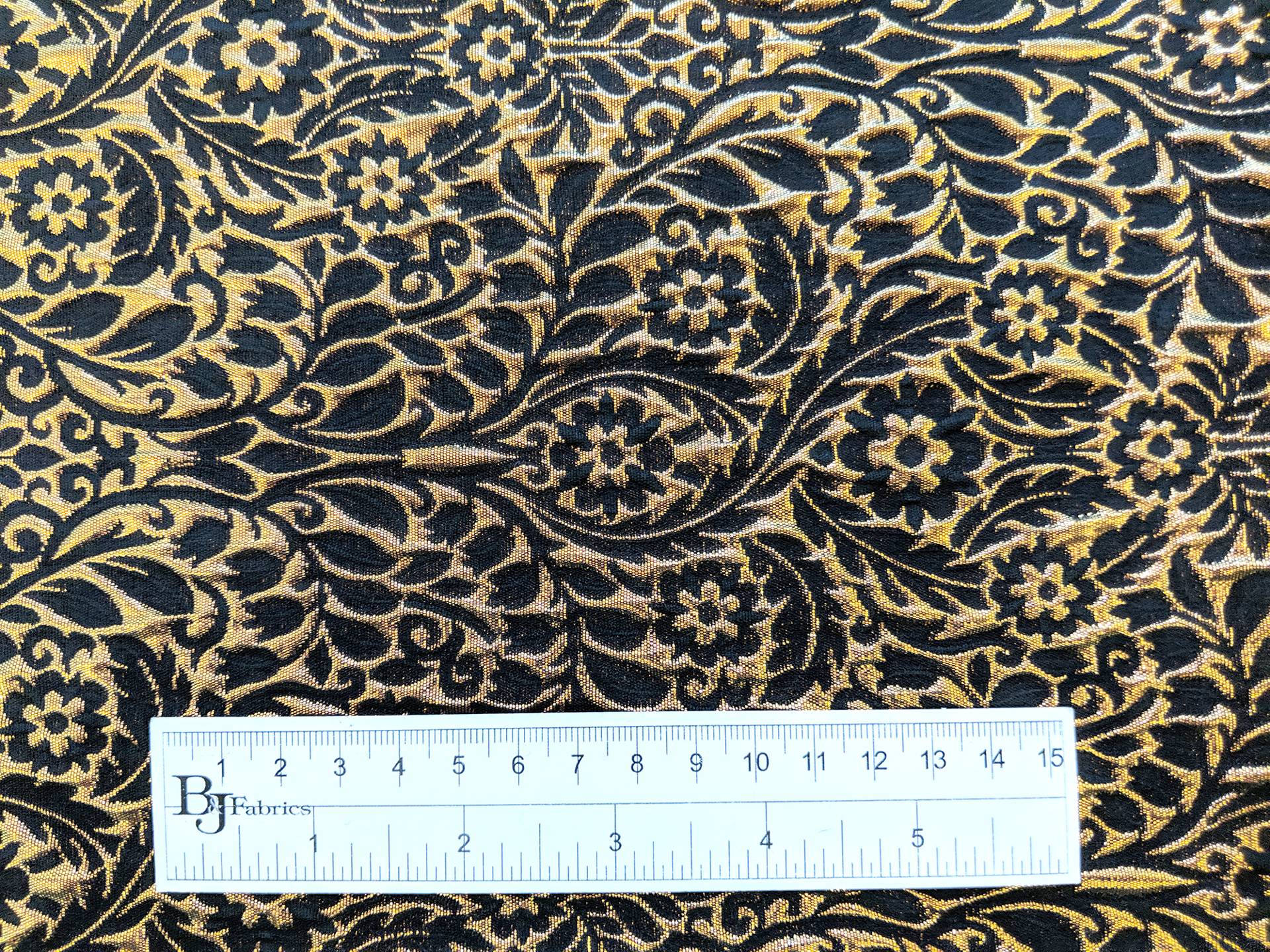 Metallic Brocade with Heavy Floral Ornamentation with Black Accents
