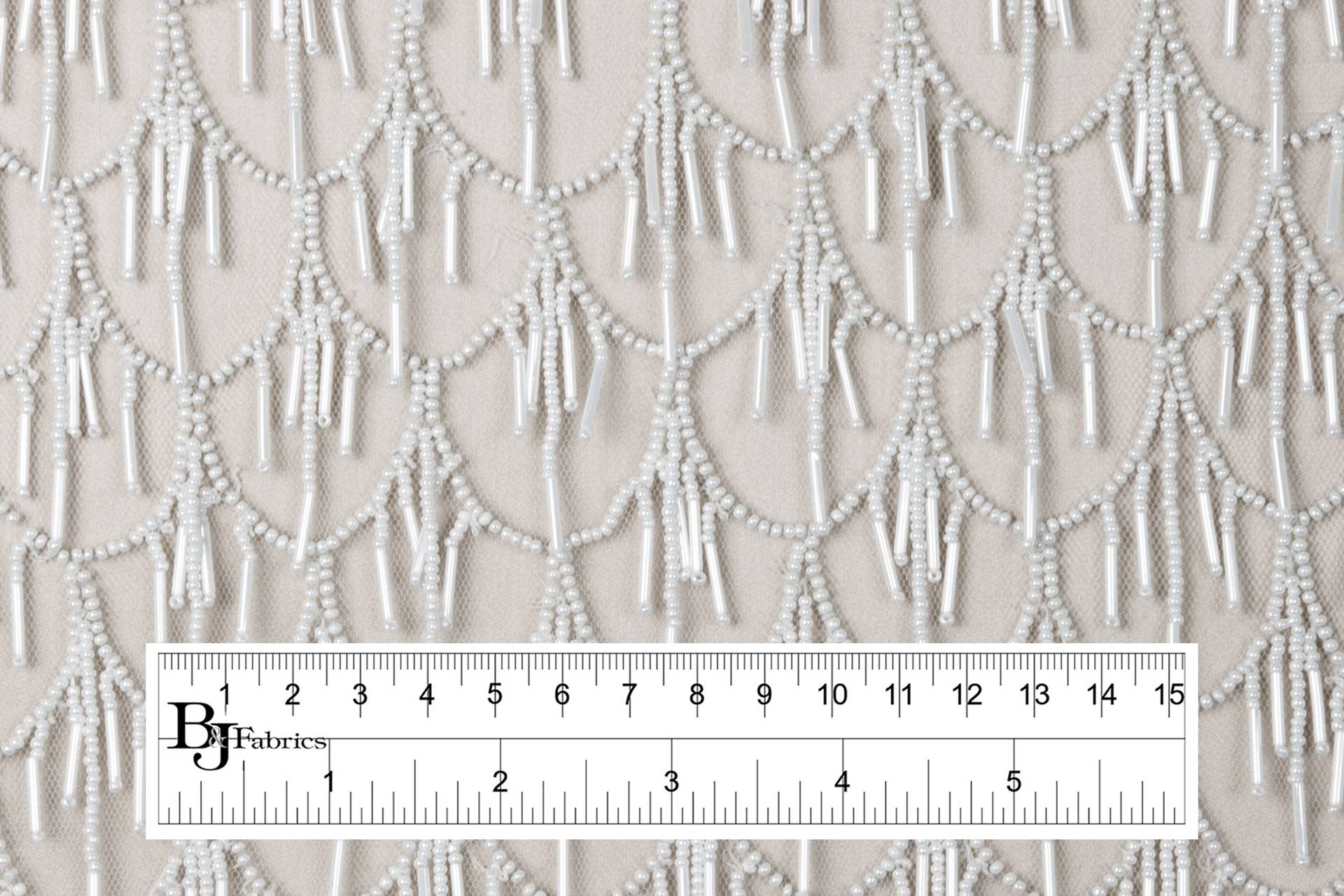 Novelty Beaded Tulle with Art Deco Motif in White
