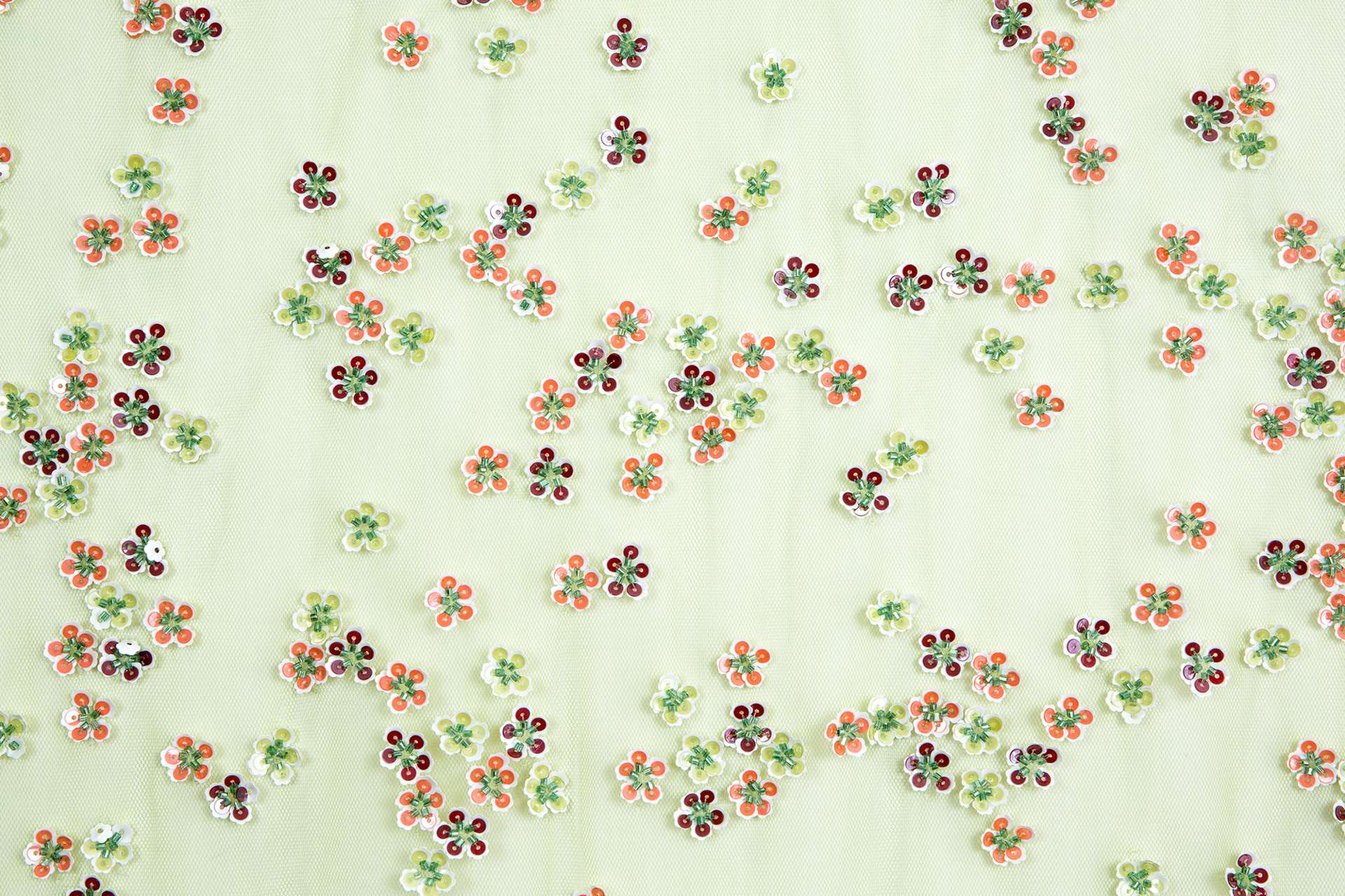 Novelty Sequined Flowers on Acid Green Tulle