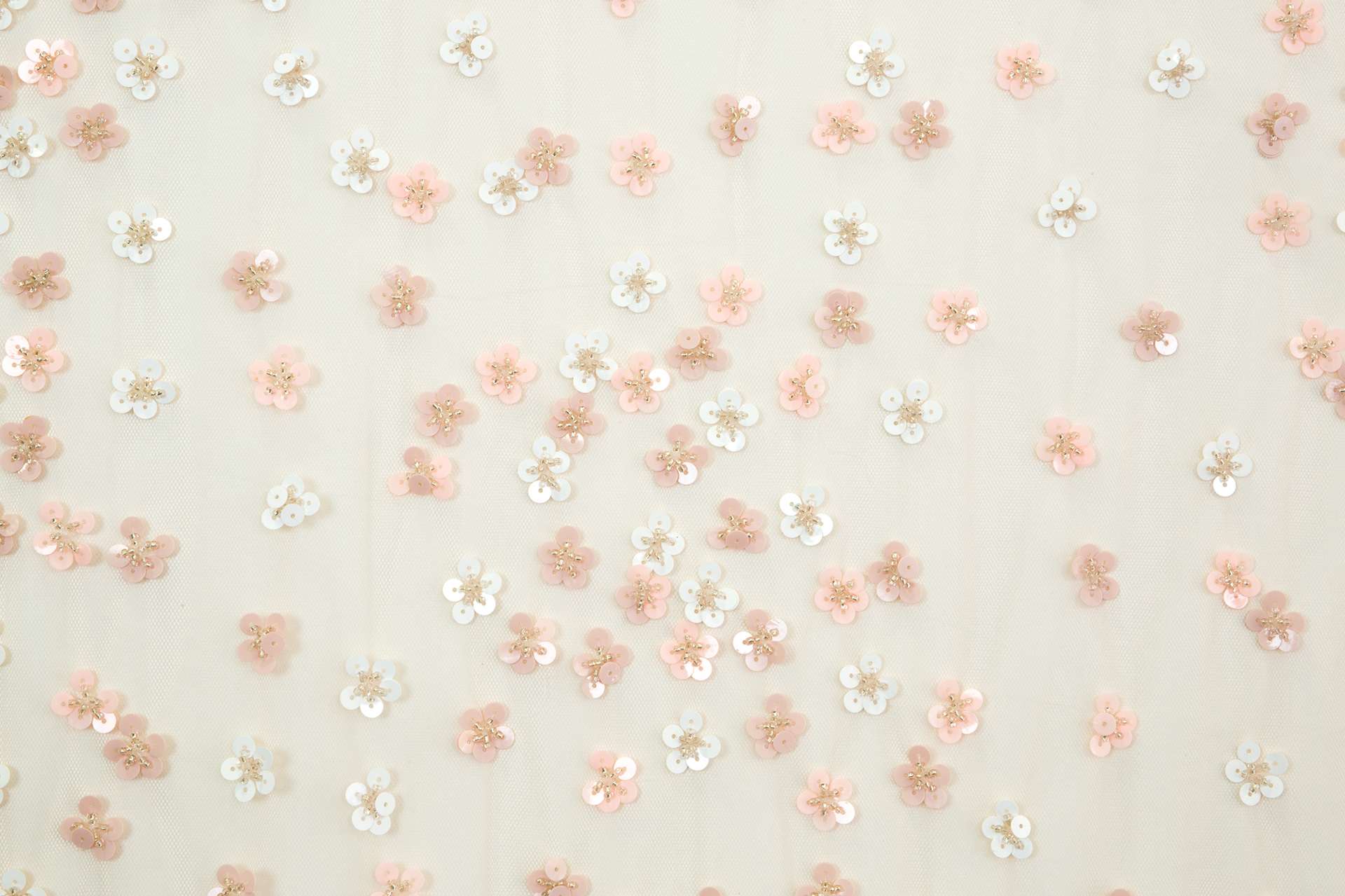 Novelty Sequined Flowers on Baby Pink Tulle