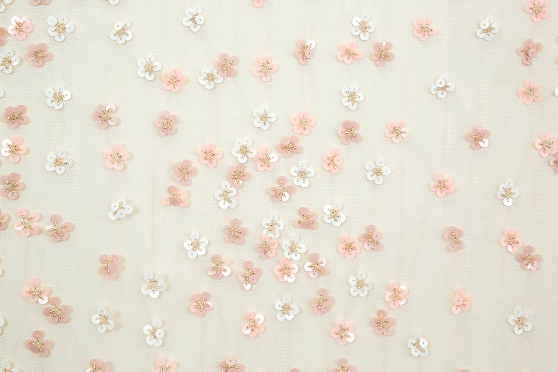 Novelty Sequined Flowers on Baby Pink Tulle