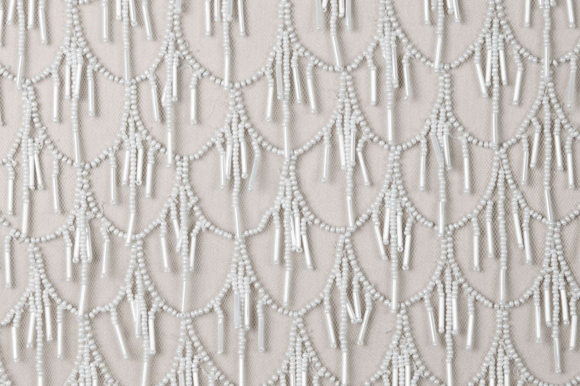 Novelty Beaded Tulle with Art Deco Motif in White