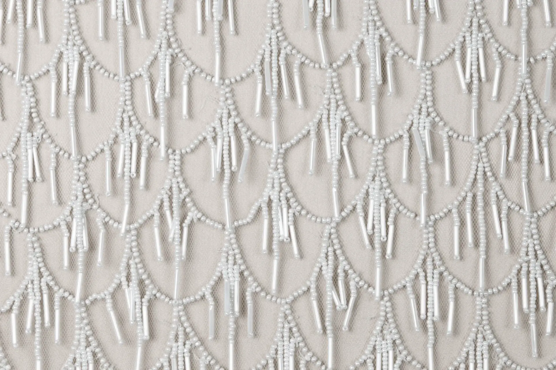 Novelty Beaded Tulle with Art Deco Motif in White