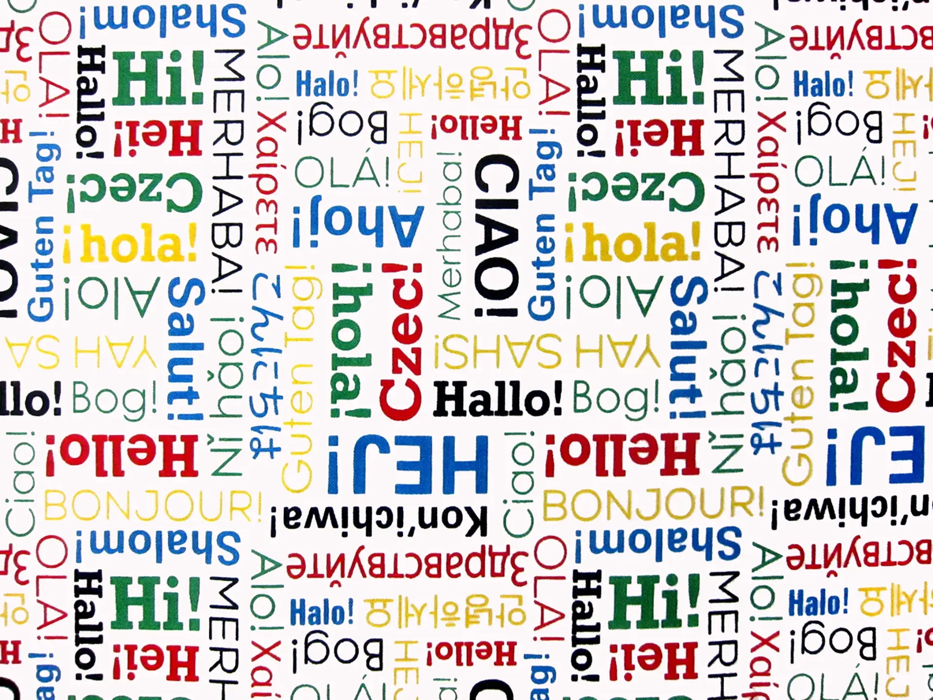 Cotton Broadcloth International Greetings Print