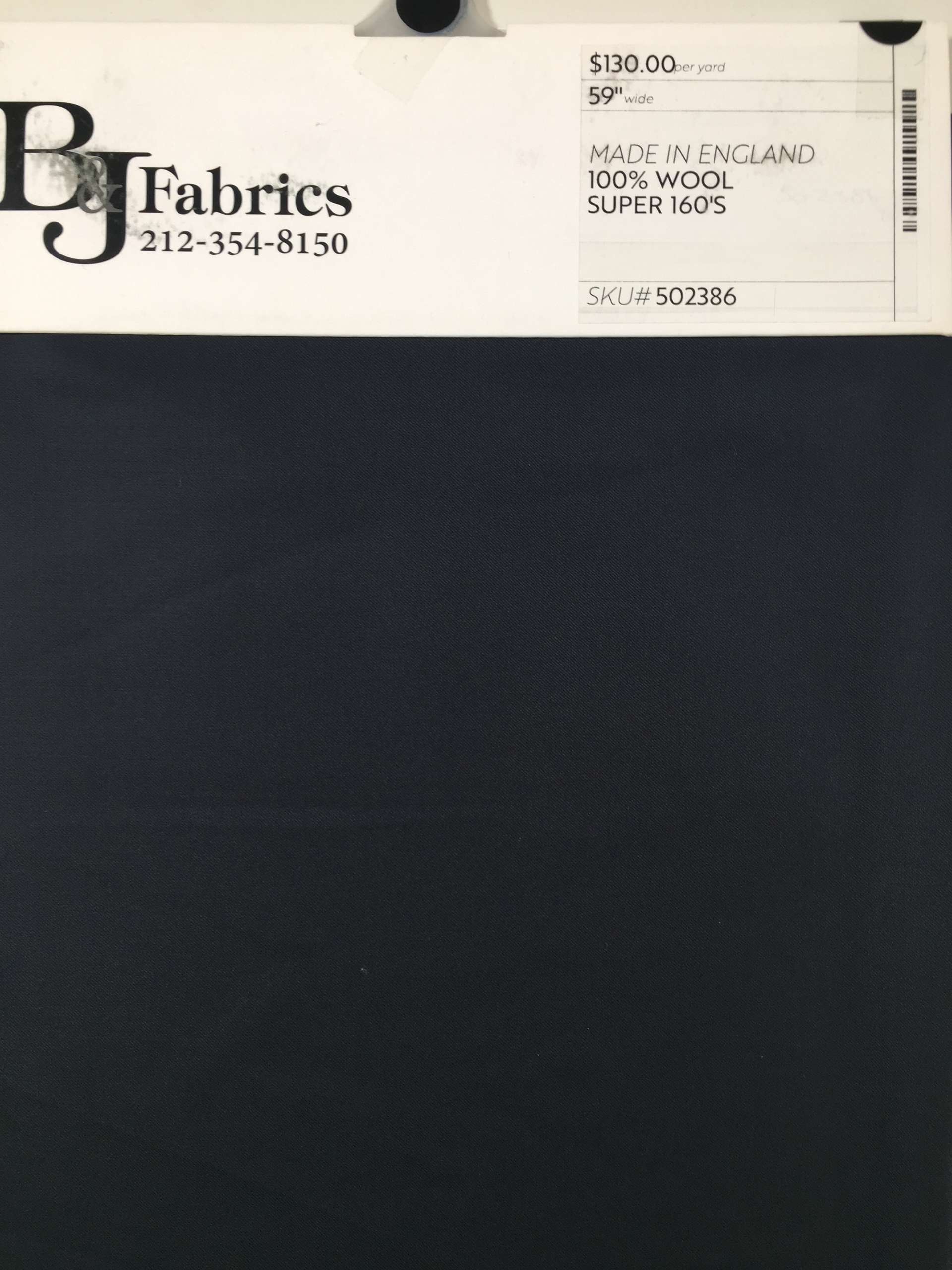 English Wool Super 160’s Suiting in Midnight