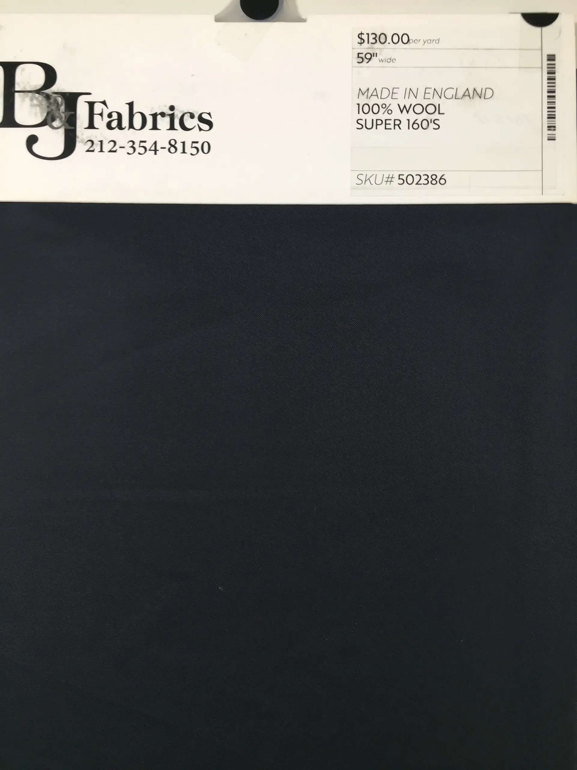 English Wool Super 160’s Suiting in Midnight