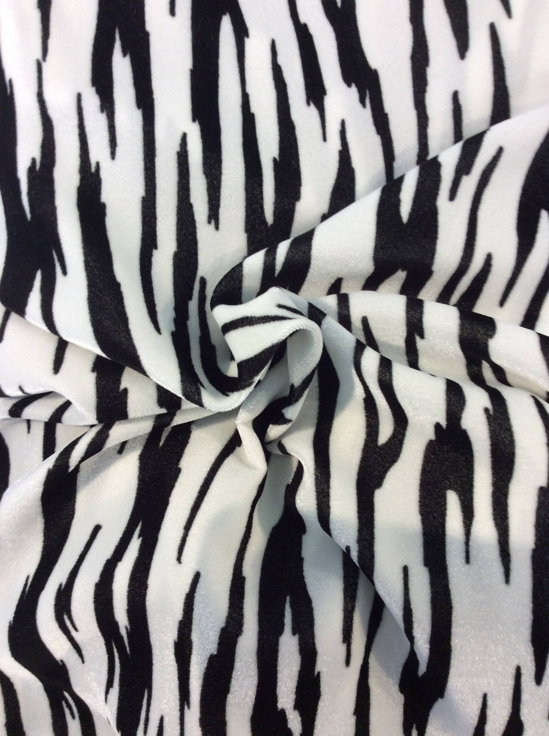 Rayon Zebra Print Velvet in Black/White