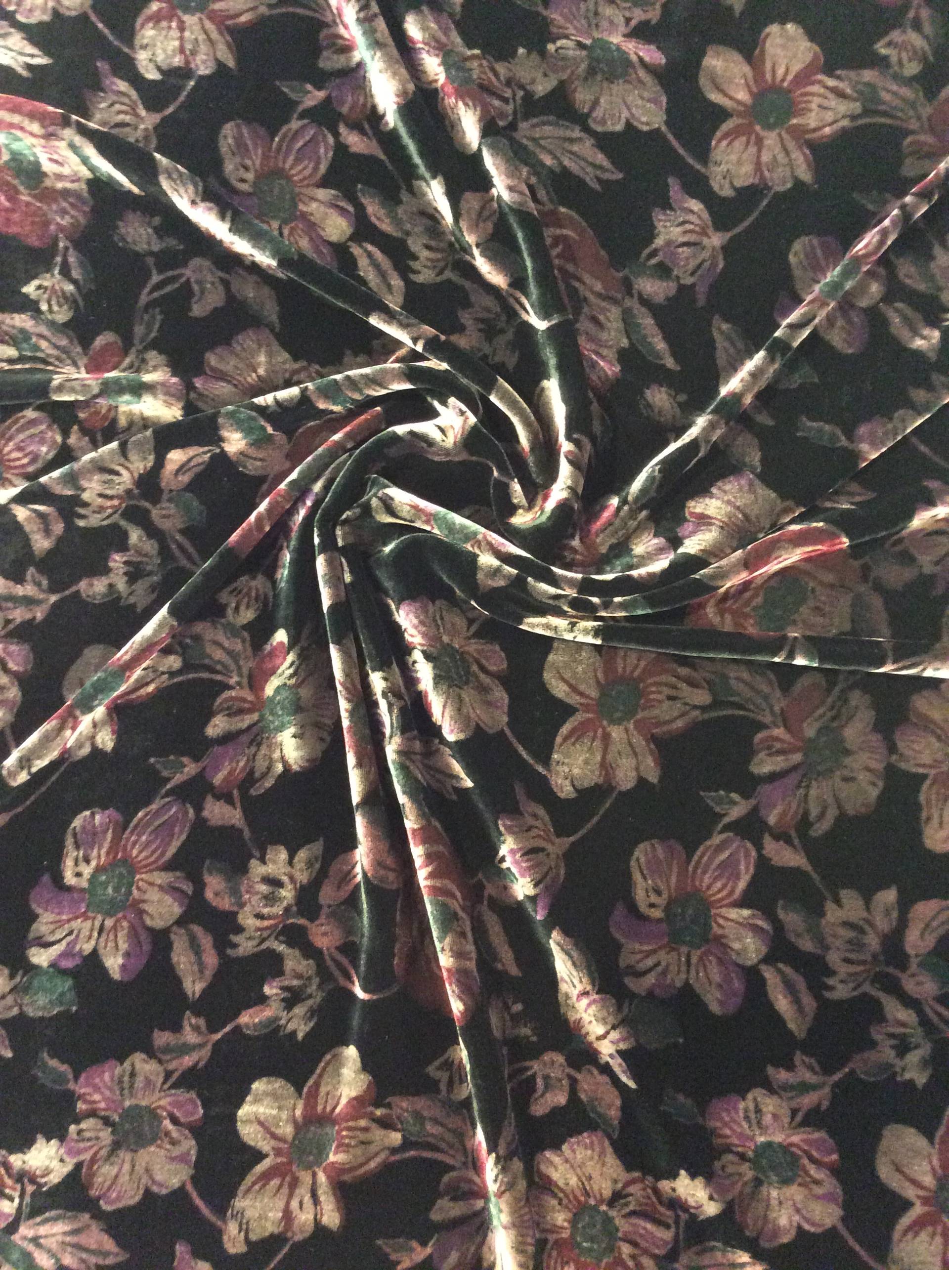 Printed Silk Rayon Velvet in Black/Rose