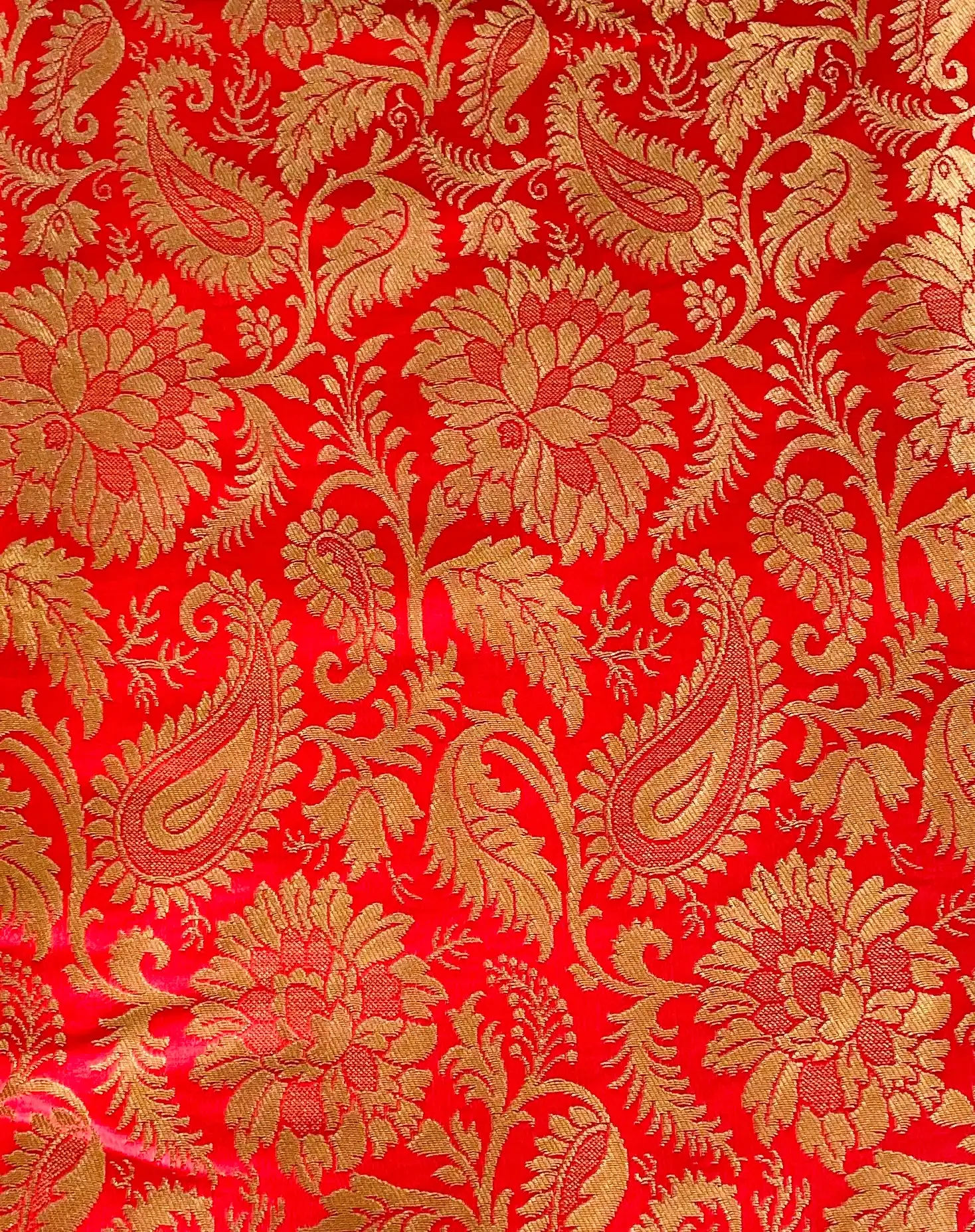 Metallic Brocade in Red and Gold Floral/Paisley
