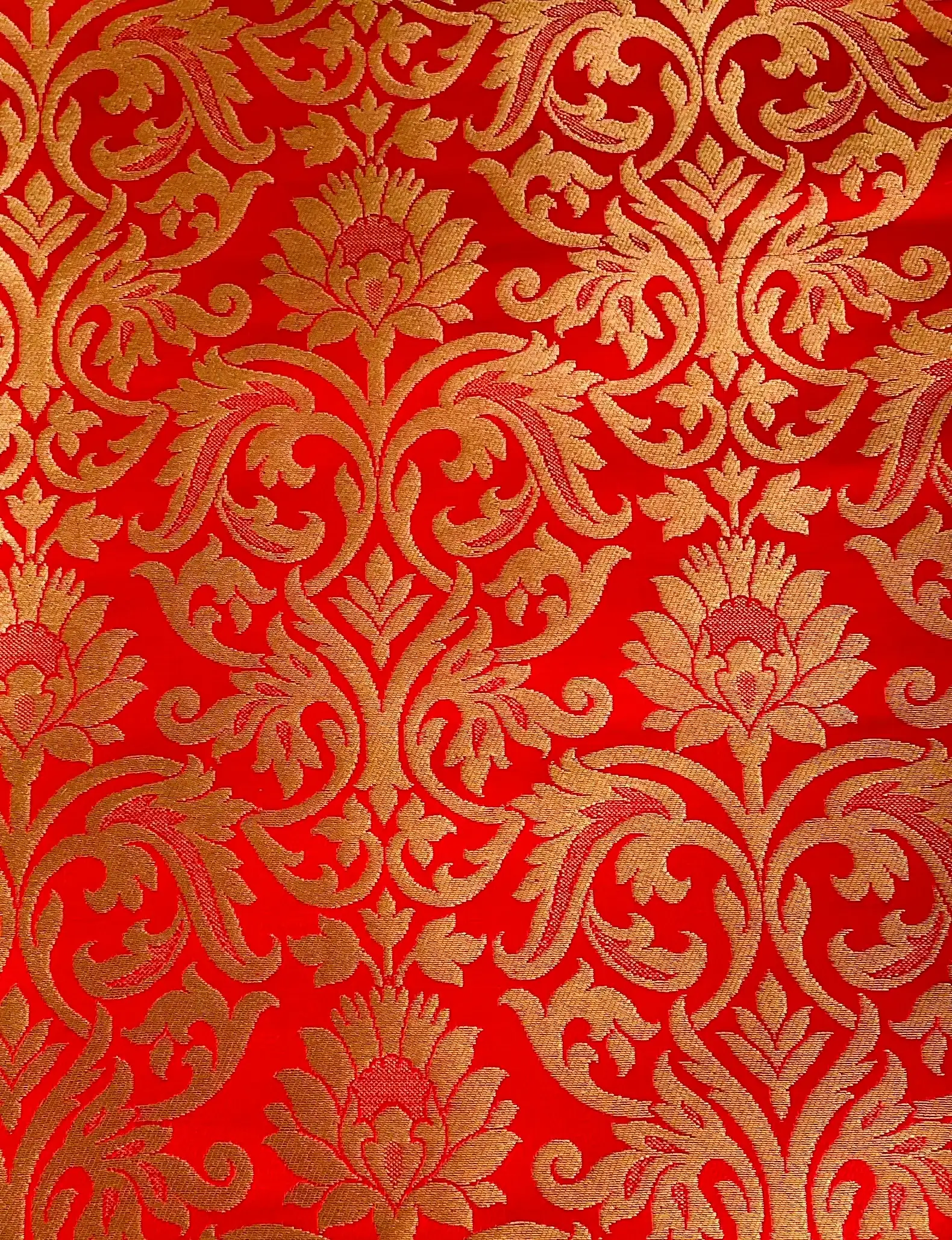 Metallic Brocade in Red and Gold Floral