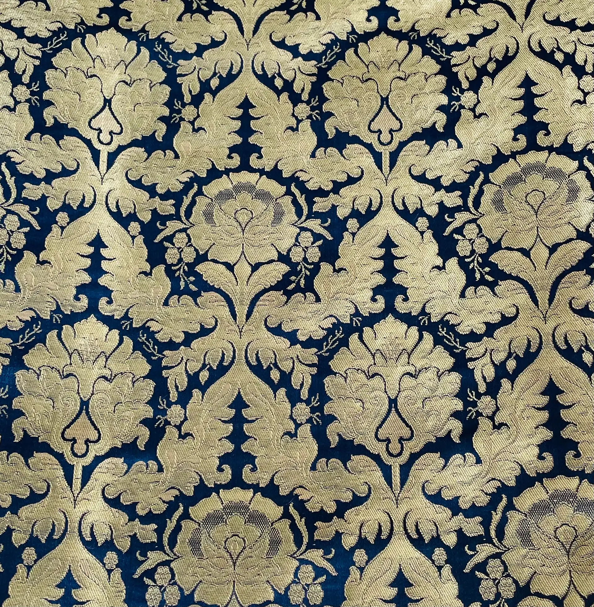 Metallic Brocade in Navy and Gold