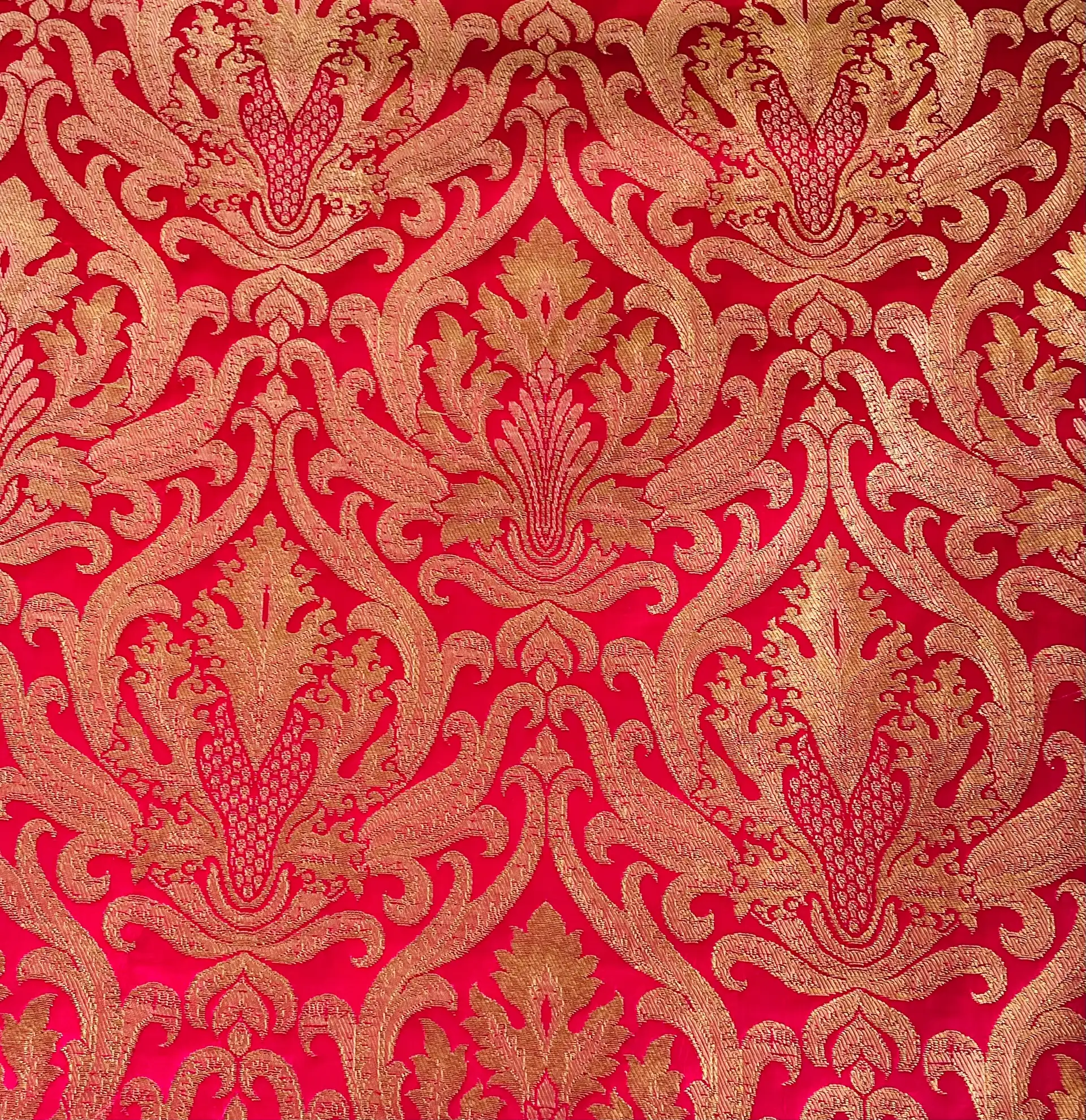 Metallic Brocade in Fuchsia and Gold Baroque Design