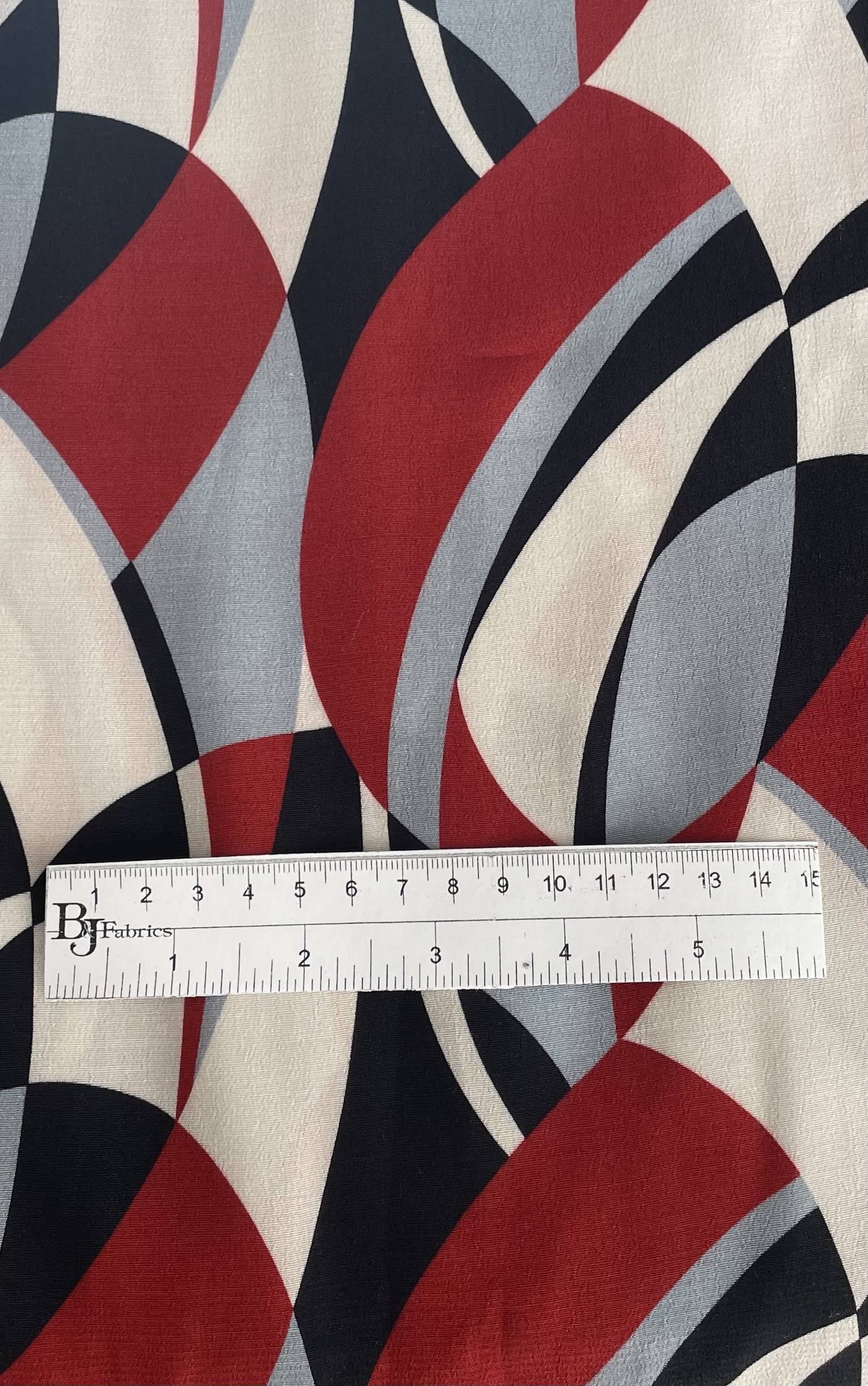 Made in Italy 100% Viscose Challis Deco Print in Red Multi