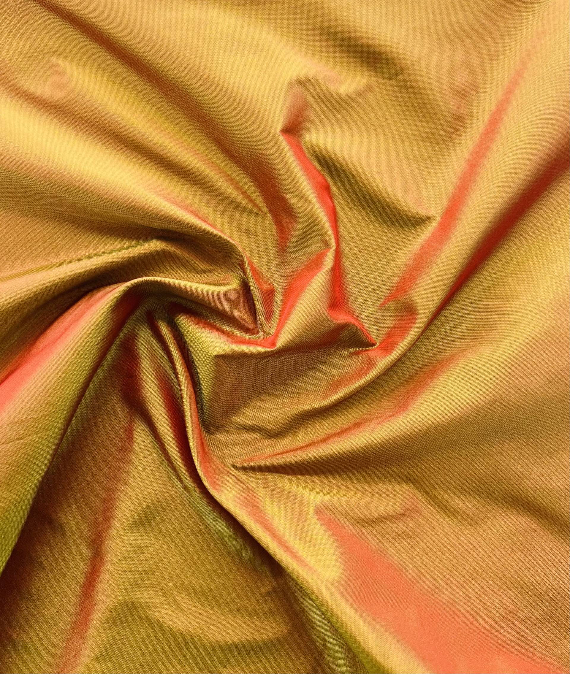 Iridescent Silk Taffeta in chartreuse/Red