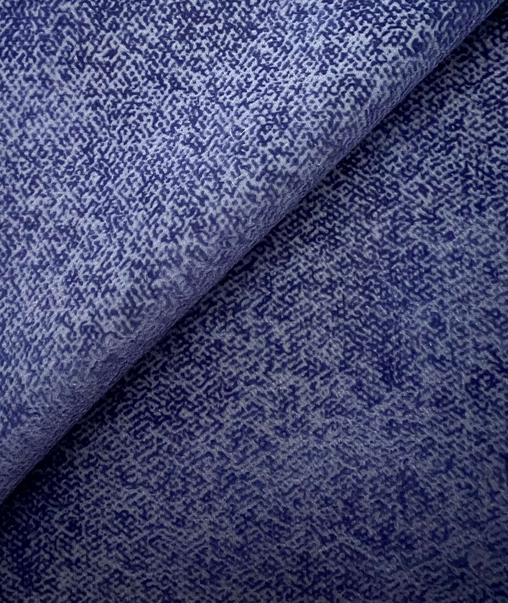 Italian Couture Flocked Silk and Wool In Navy