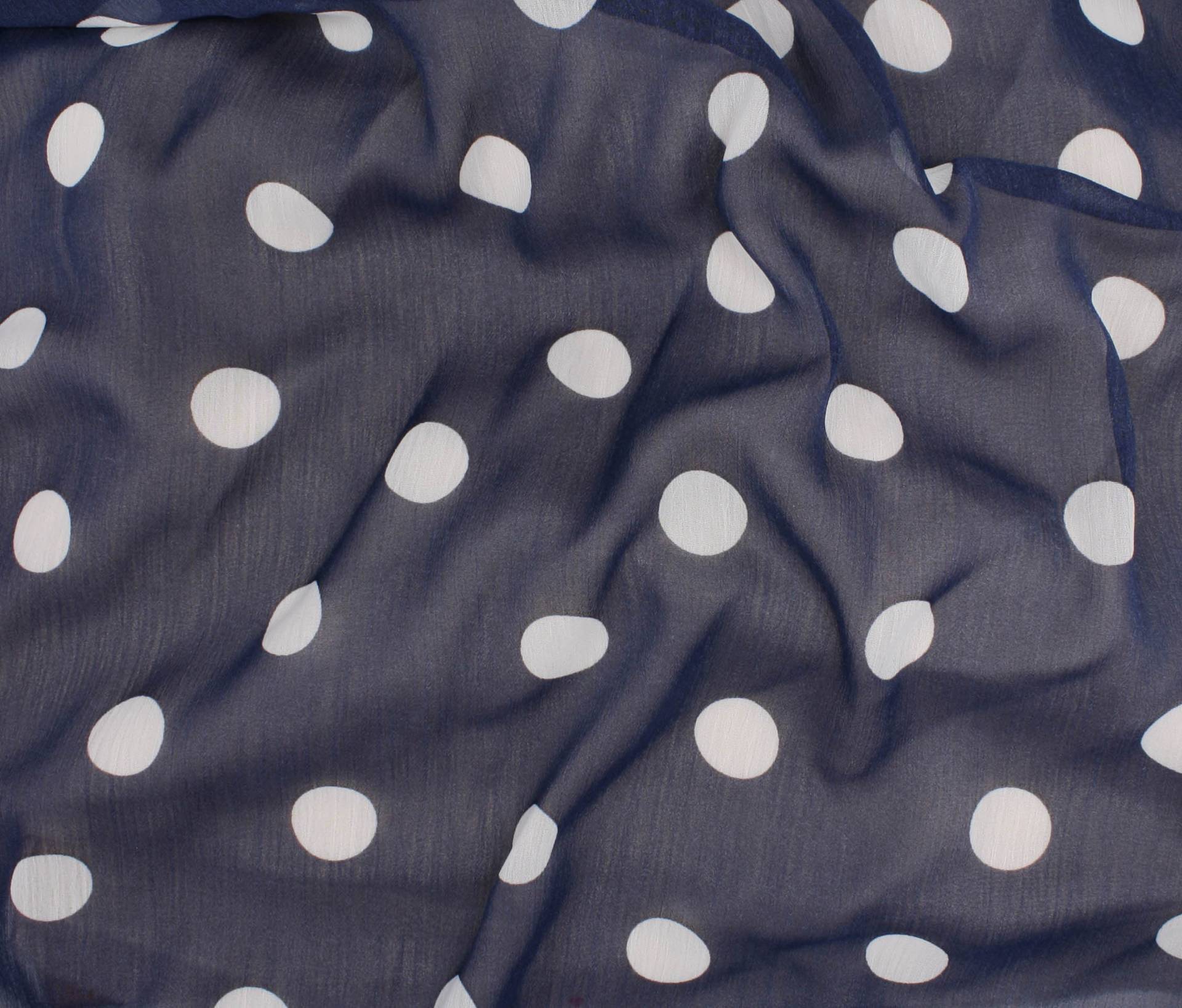 Polyester Crinkle Polka Dot Chiffon in Navy and White