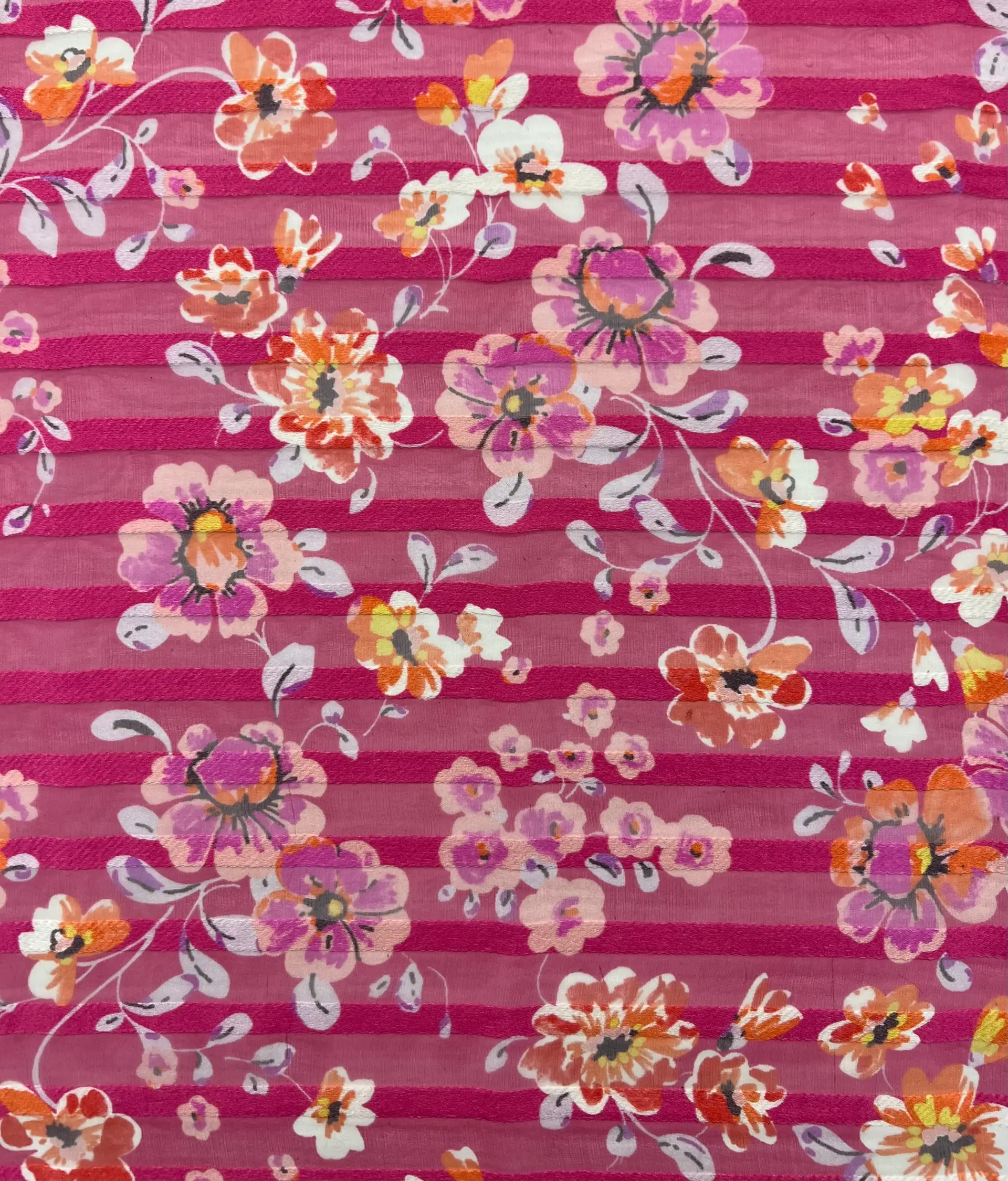 Printed Silk Satin Shadow Stripe Chiffon