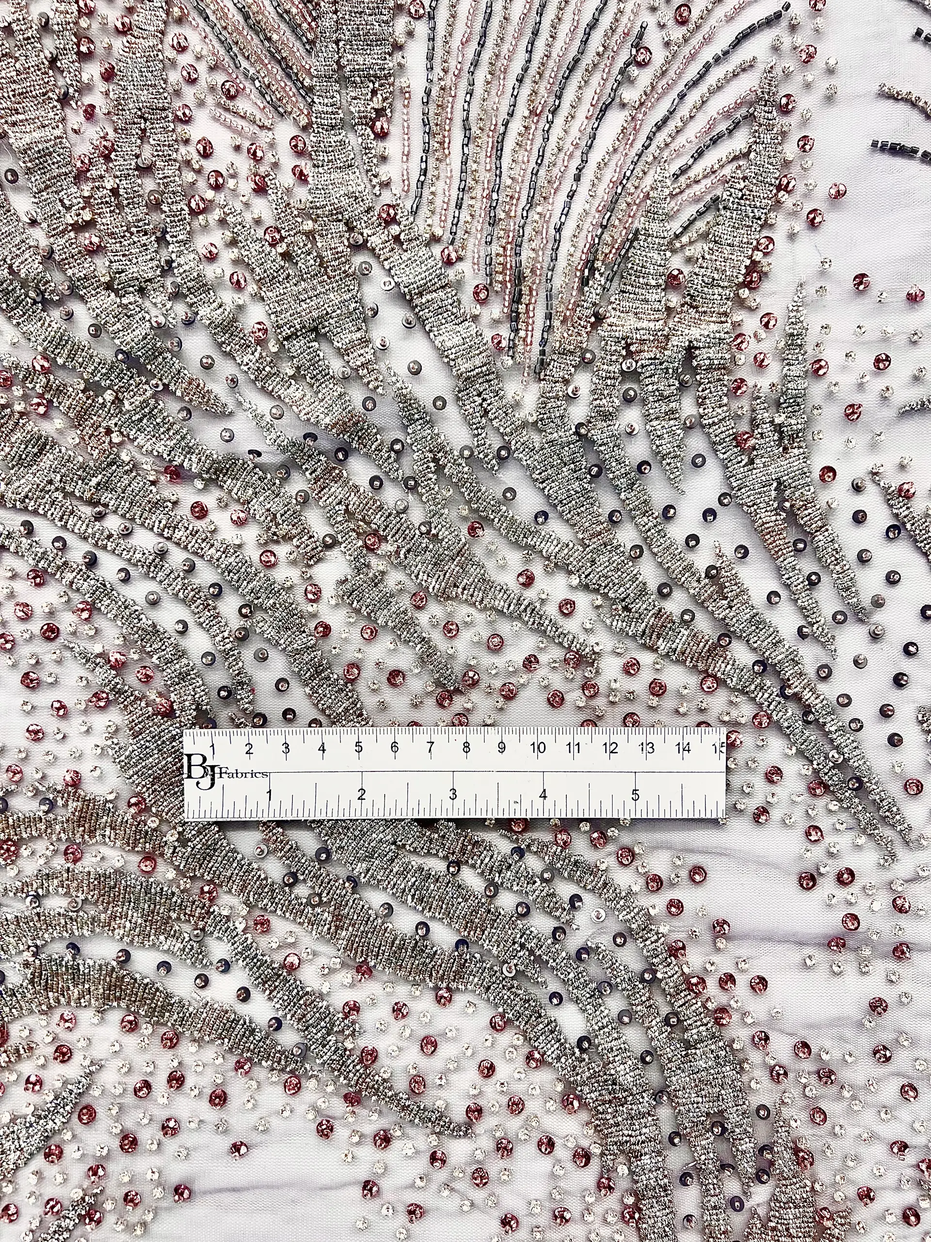 Couture Hand Beaded Tulle with Crystal, Beads and Spring in Lavender