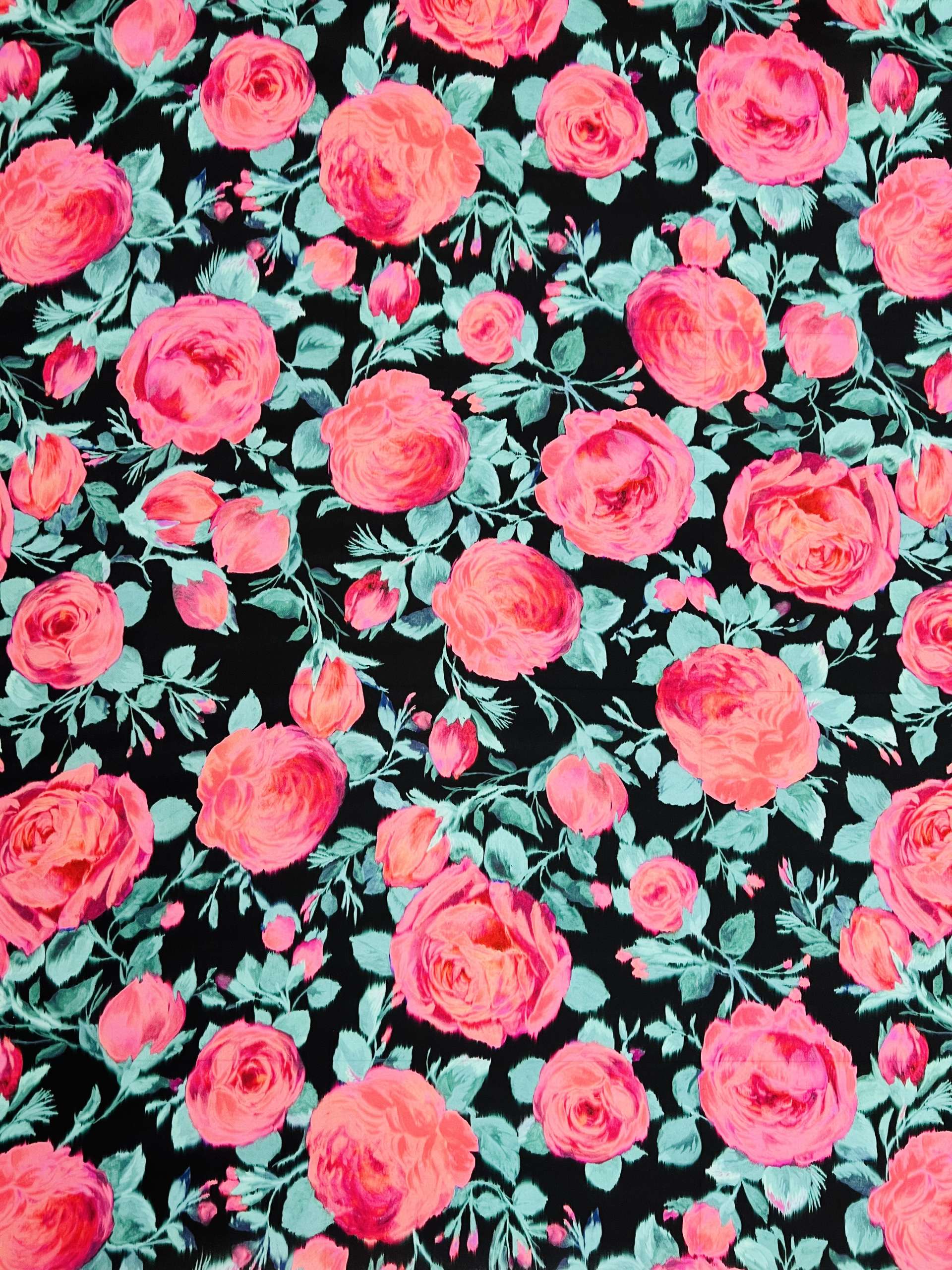Couture Printed Silk Gazer in Coral & Fuchsia Roses